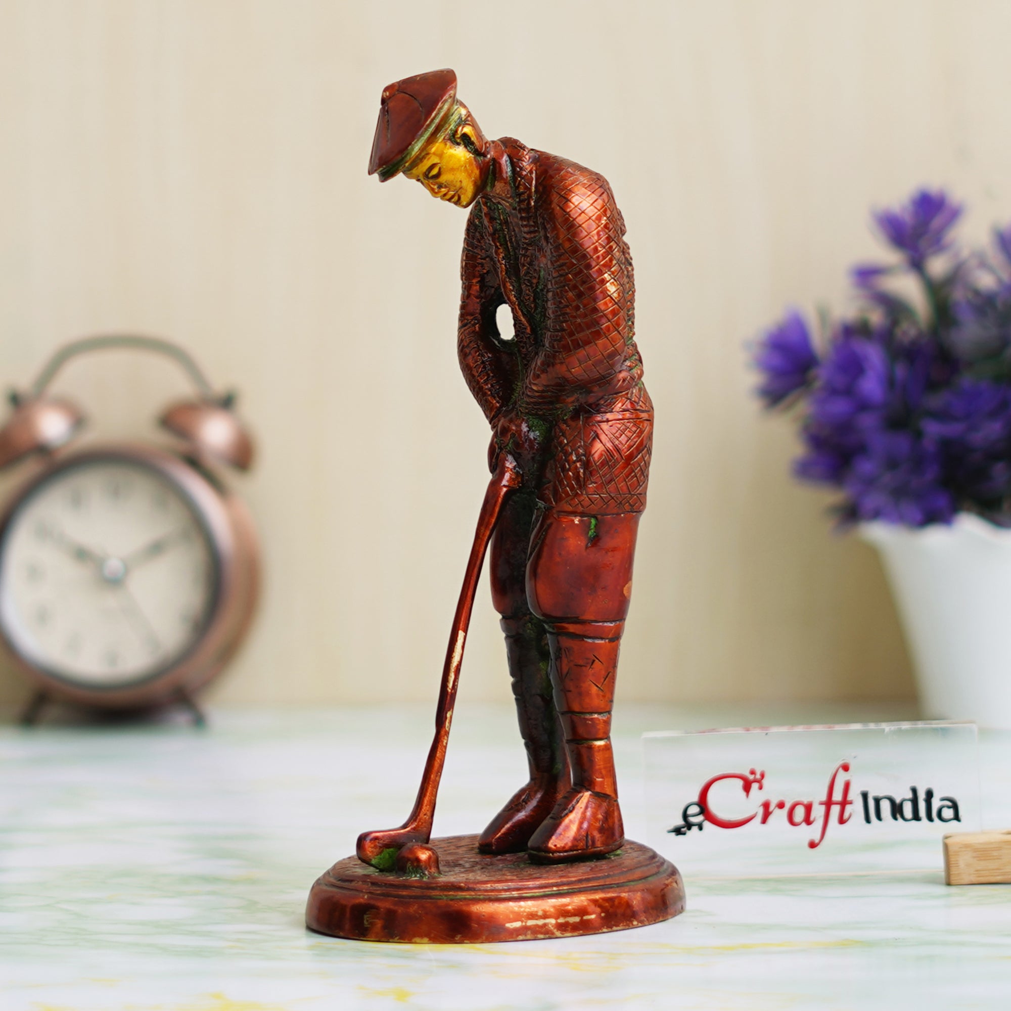 eCraftIndia Brown Brass Gentleman Golfer Taking Shot Human Figurine Showpiece 1