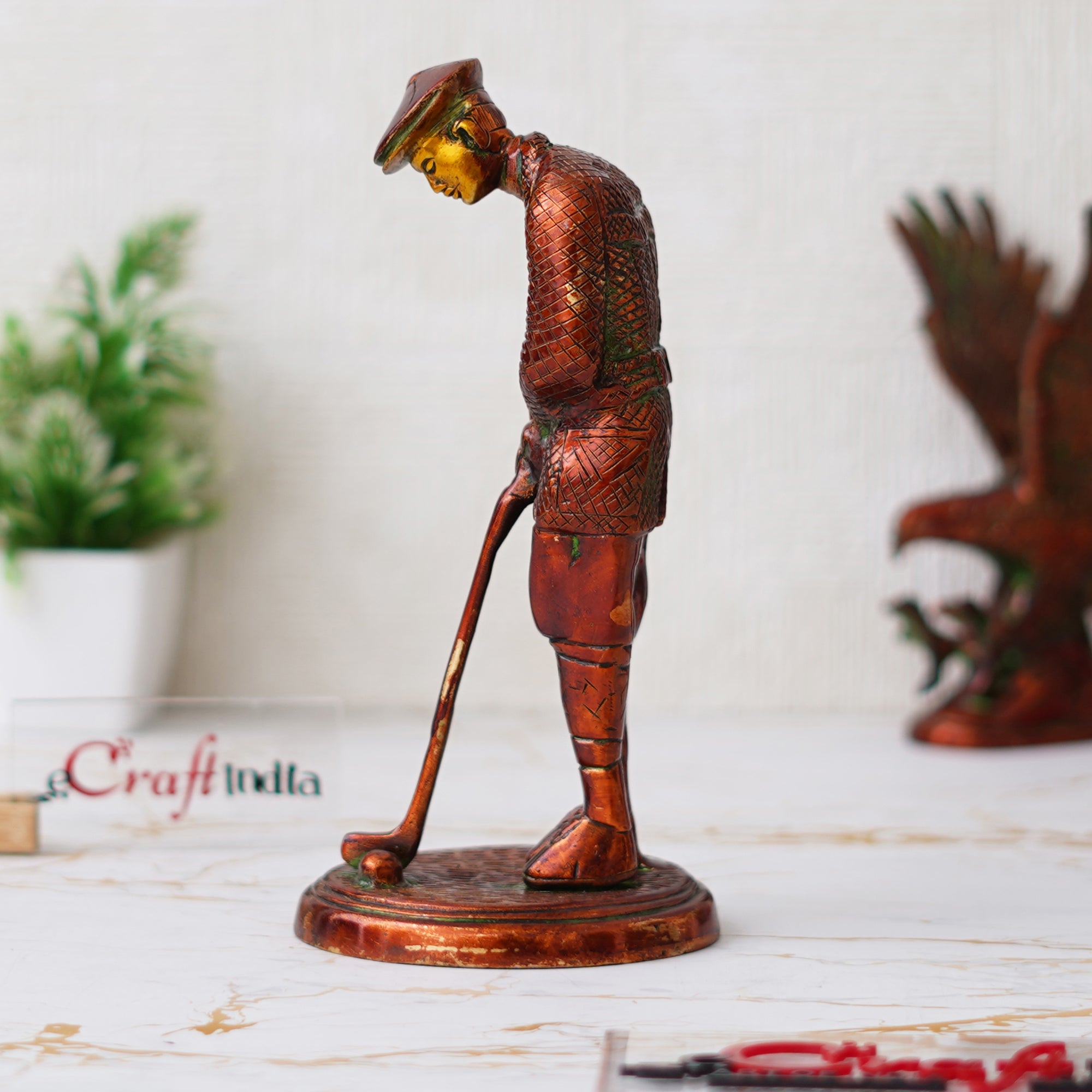 eCraftIndia Brown Brass Gentleman Golfer Taking Shot Human Figurine Showpiece 4