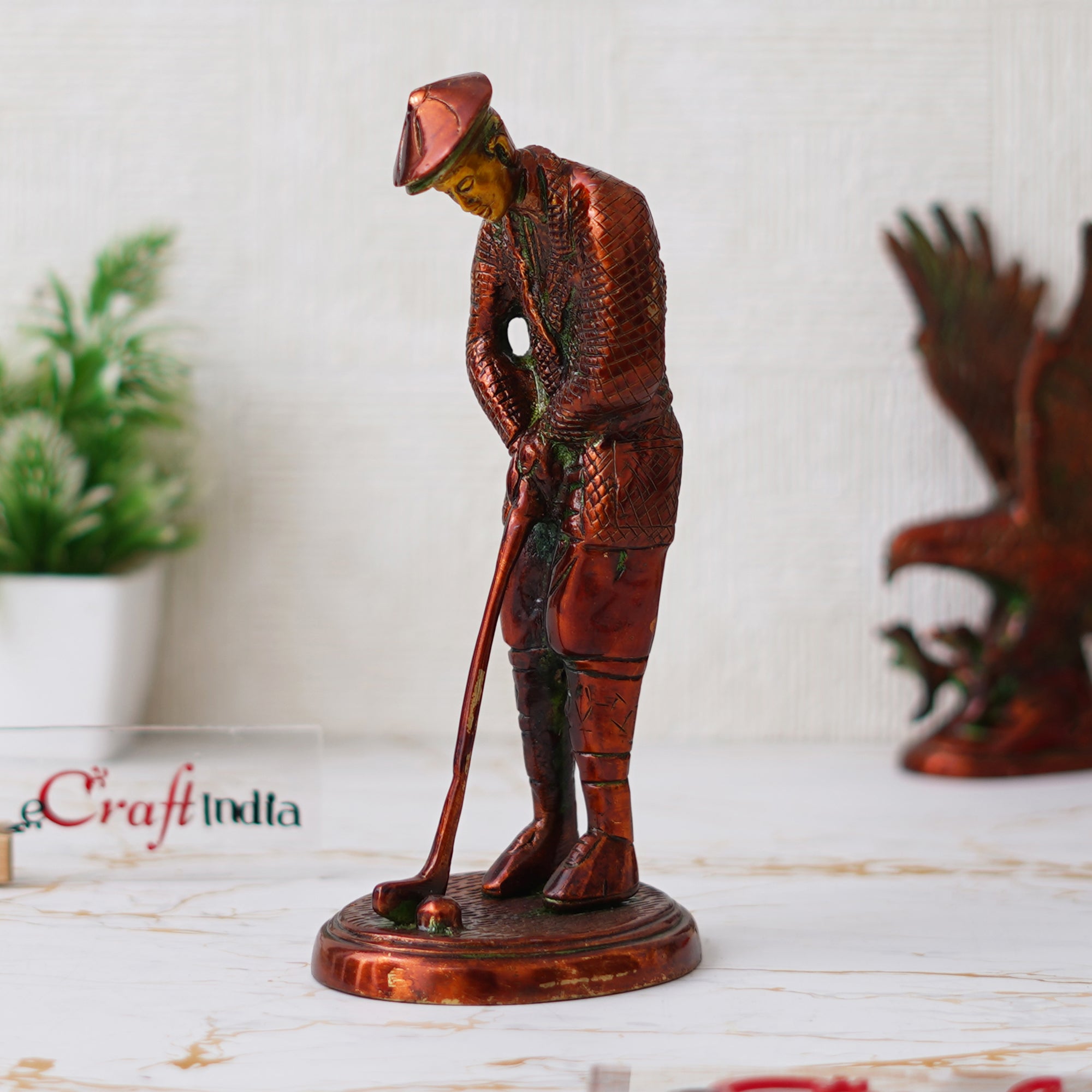 eCraftIndia Brown Brass Gentleman Golfer Taking Shot Human Figurine Showpiece 5