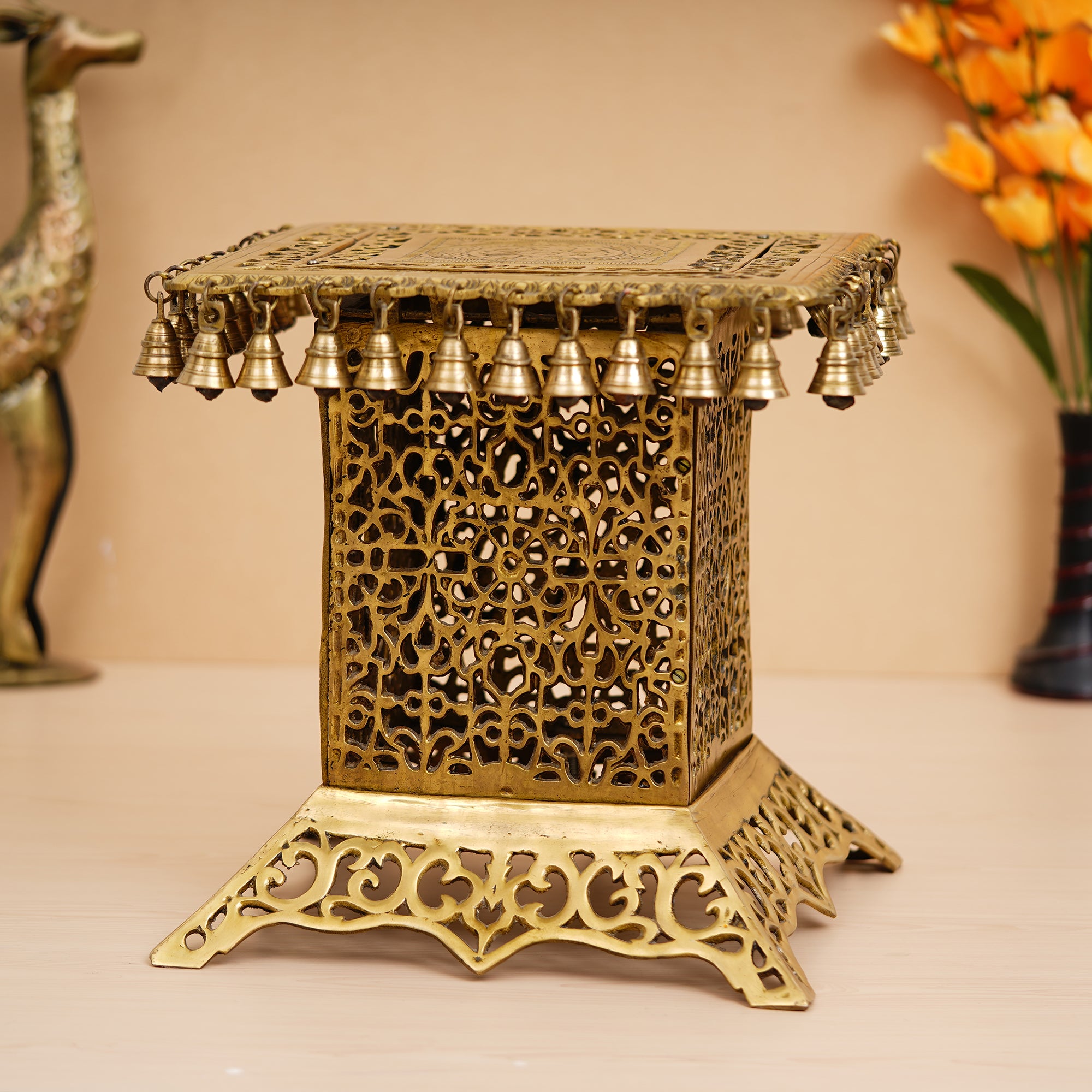 Golden Handcrafted Brass Chowki with Bells