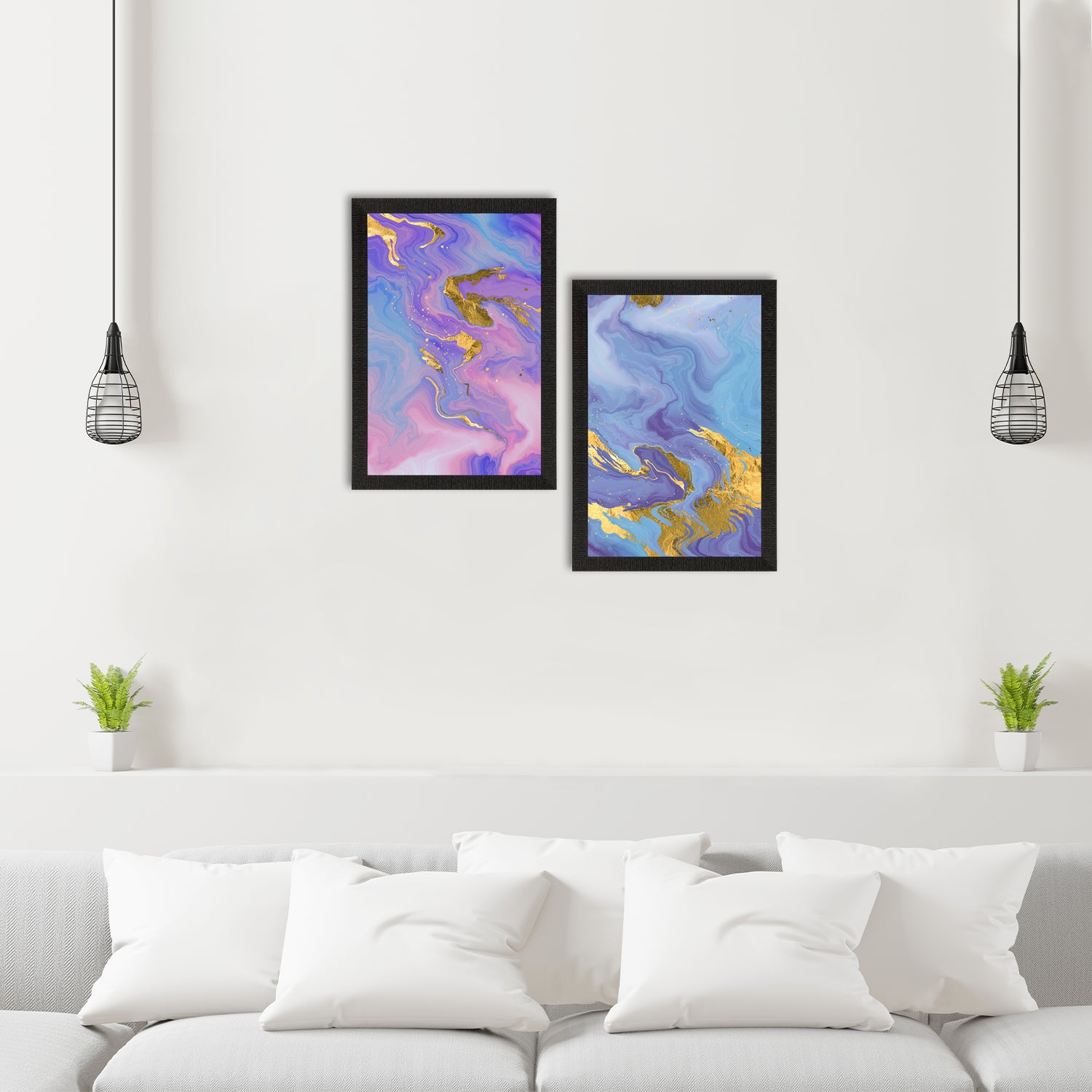 Marble Texture Blue Pink Set of 2 Original Design Satin Matt Texture UV Art Painting 1