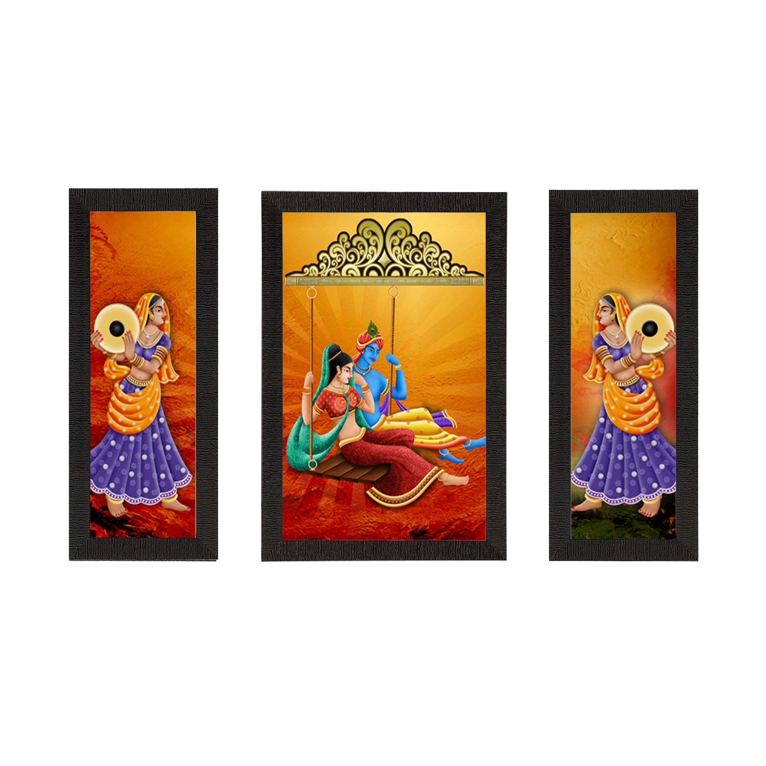 Set of 3 Radha Krishna Satin Matt Texture UV Art Painting