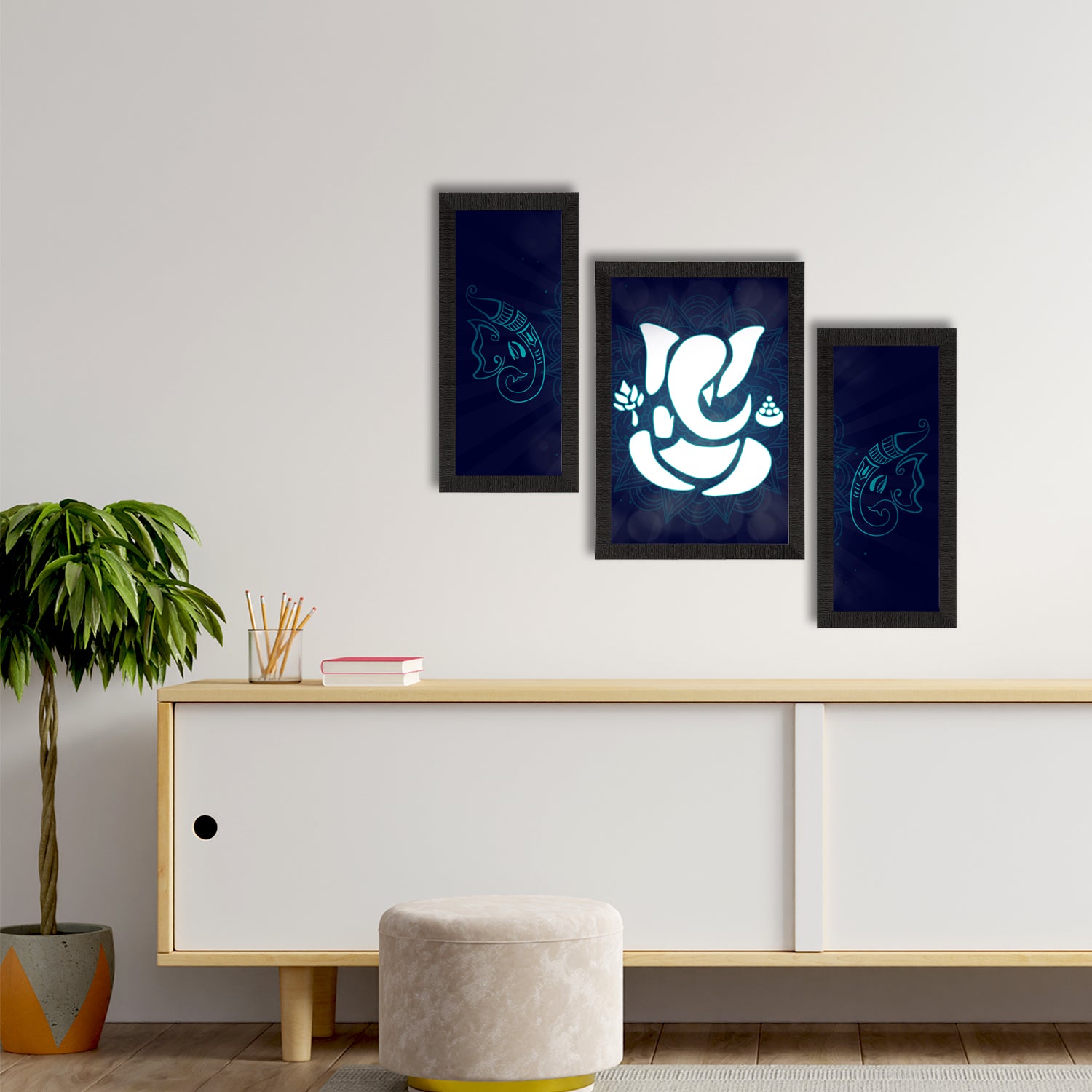 Set of 3 Lord Ganesha Satin Matt Texture UV Art Painting 2