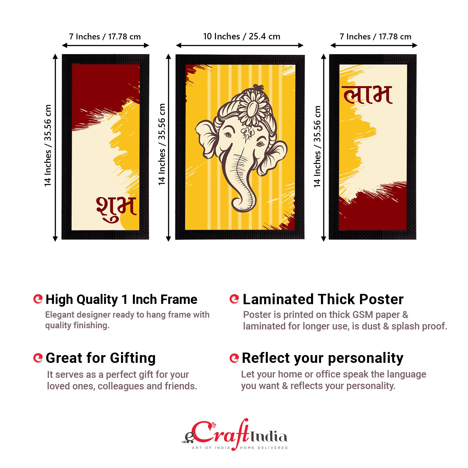 Set of 3 Lord Ganesha Satin Matt Texture UV Art Painting 3