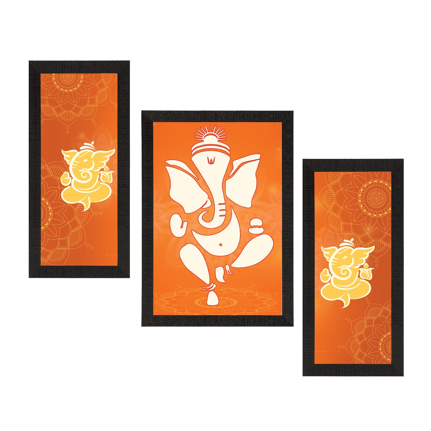 Set of 3 Lord Ganesha Satin Matt Texture UV Art Painting