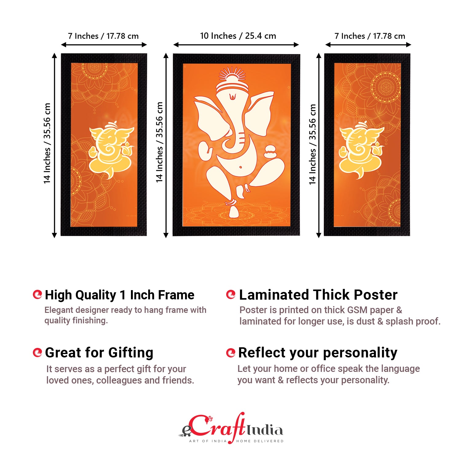 Set of 3 Lord Ganesha Satin Matt Texture UV Art Painting 3