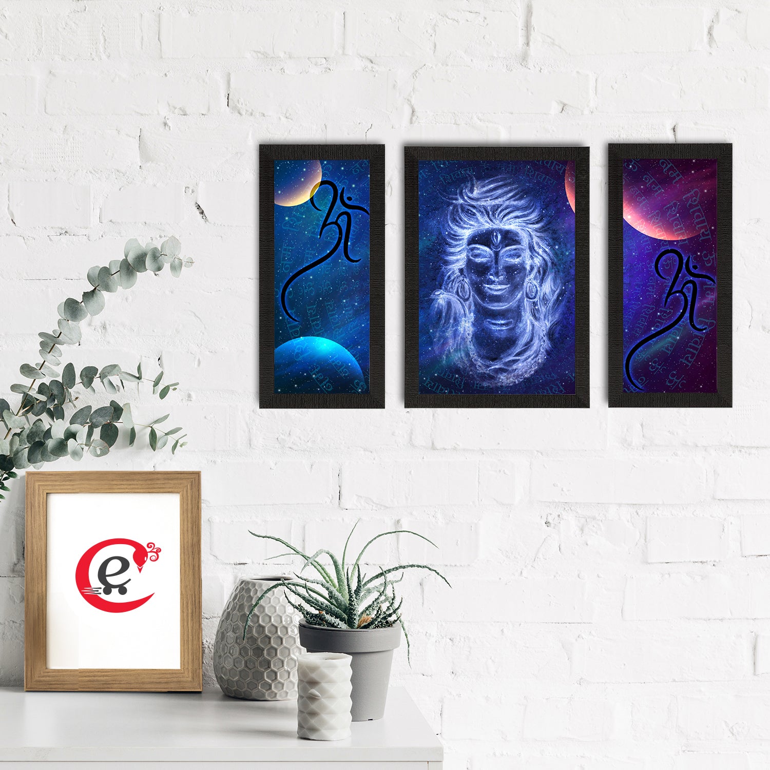 Set of 3 Lord Shiva Satin Matt Textured UV Art Painting 1