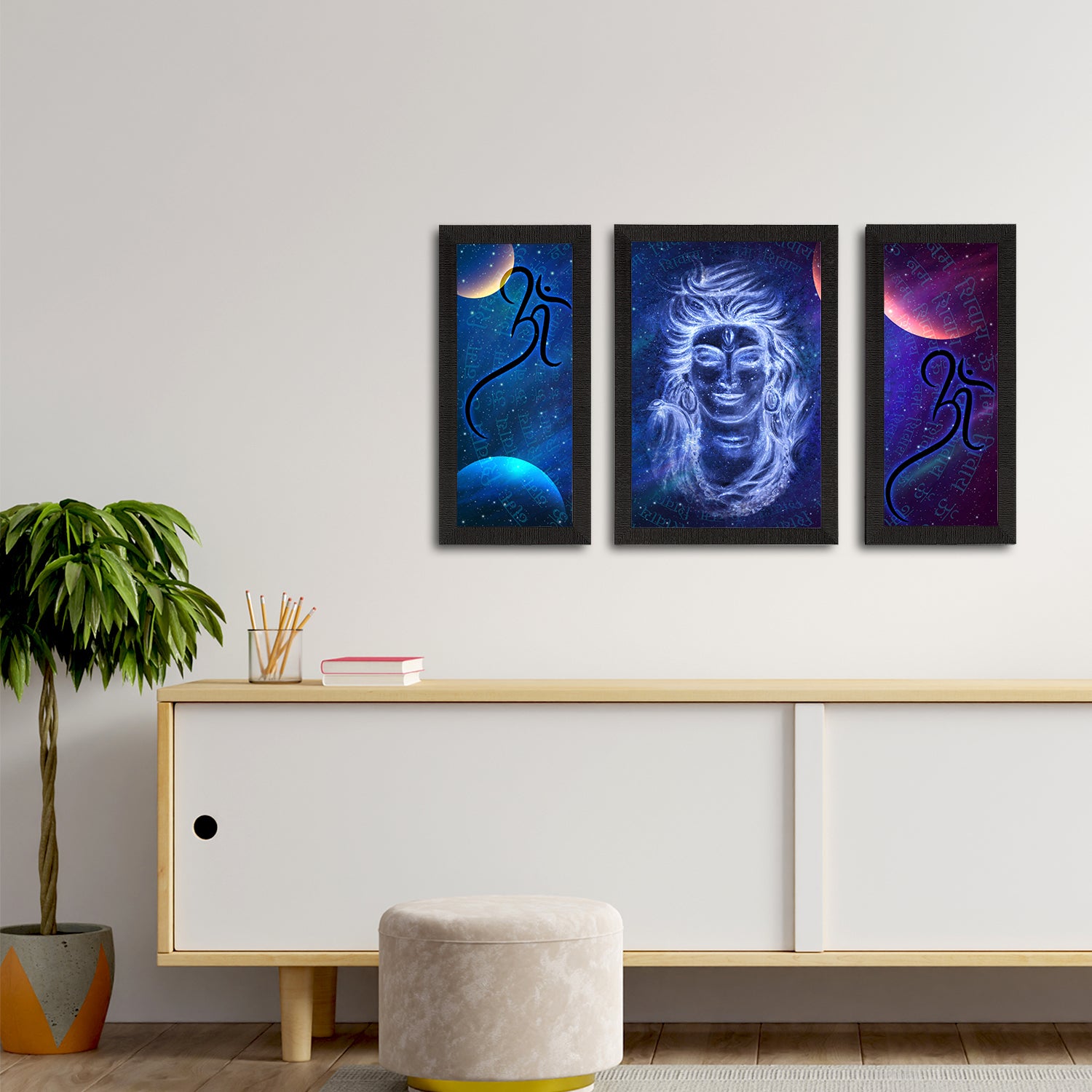 Set of 3 Lord Shiva Satin Matt Textured UV Art Painting 2