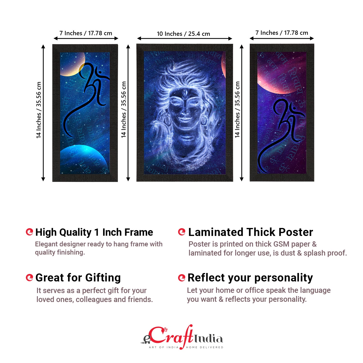 Set of 3 Lord Shiva Satin Matt Textured UV Art Painting 3