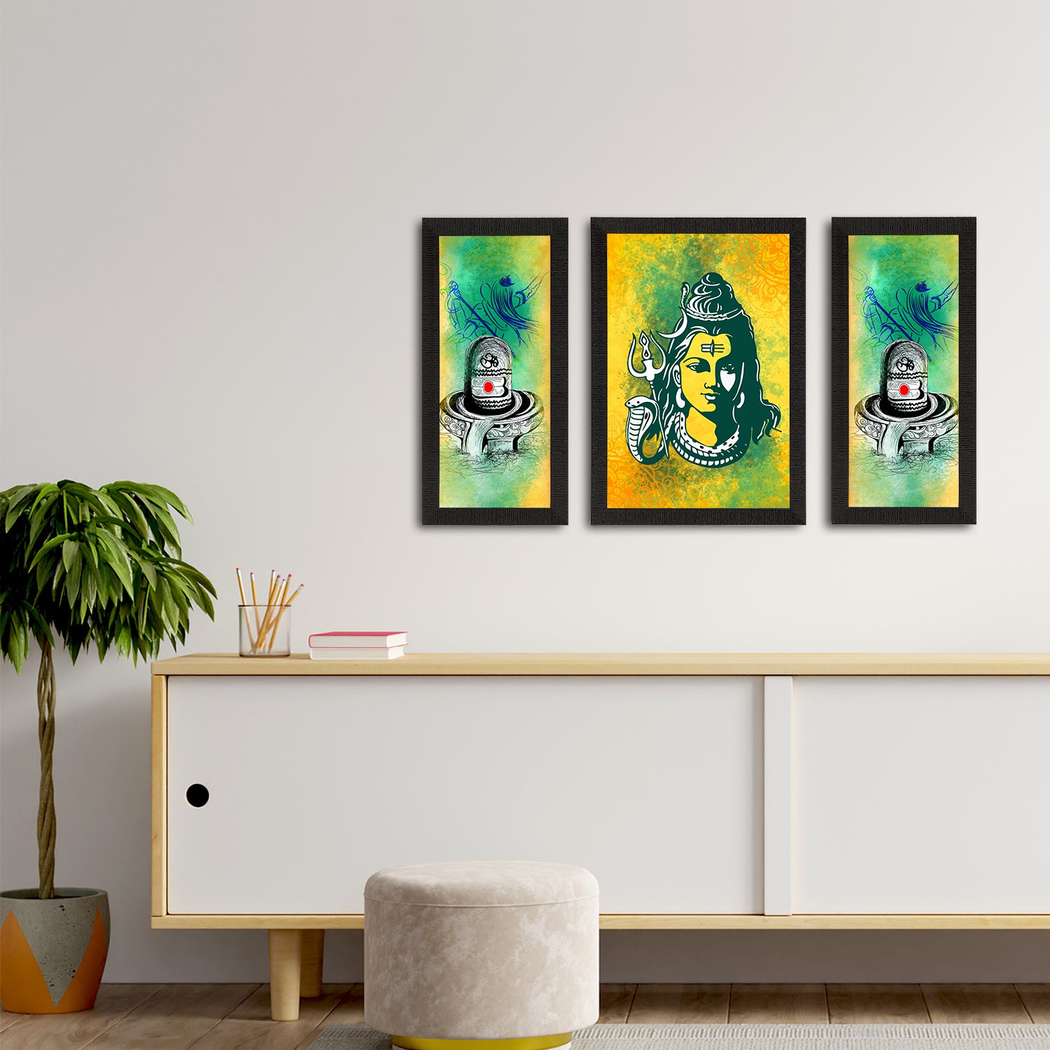 Set of 3 Lord Shiva Satin Matt Textured UV Art Painting 2