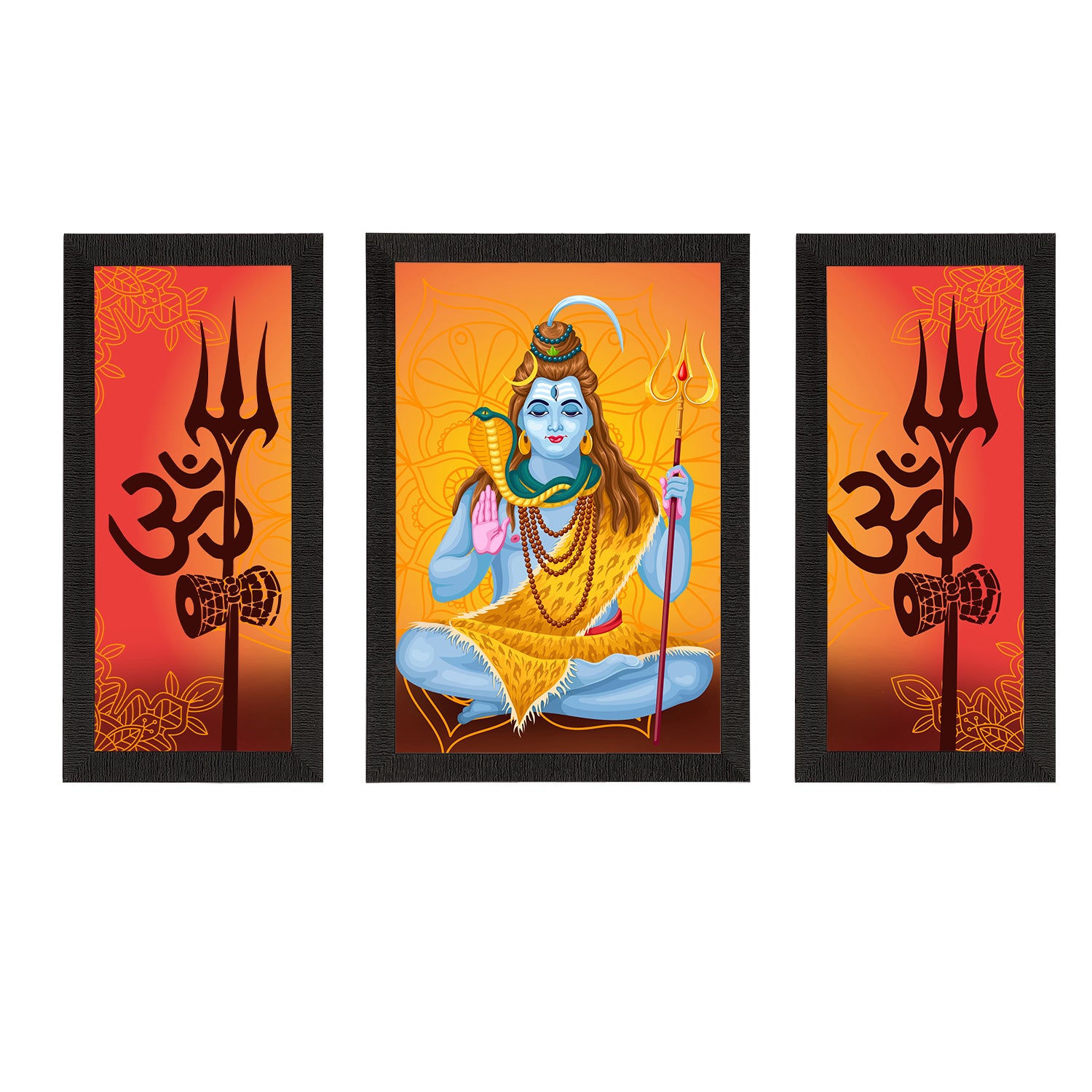 Set of 3 Lord Shiva Satin Matt Textured UV Art Painting