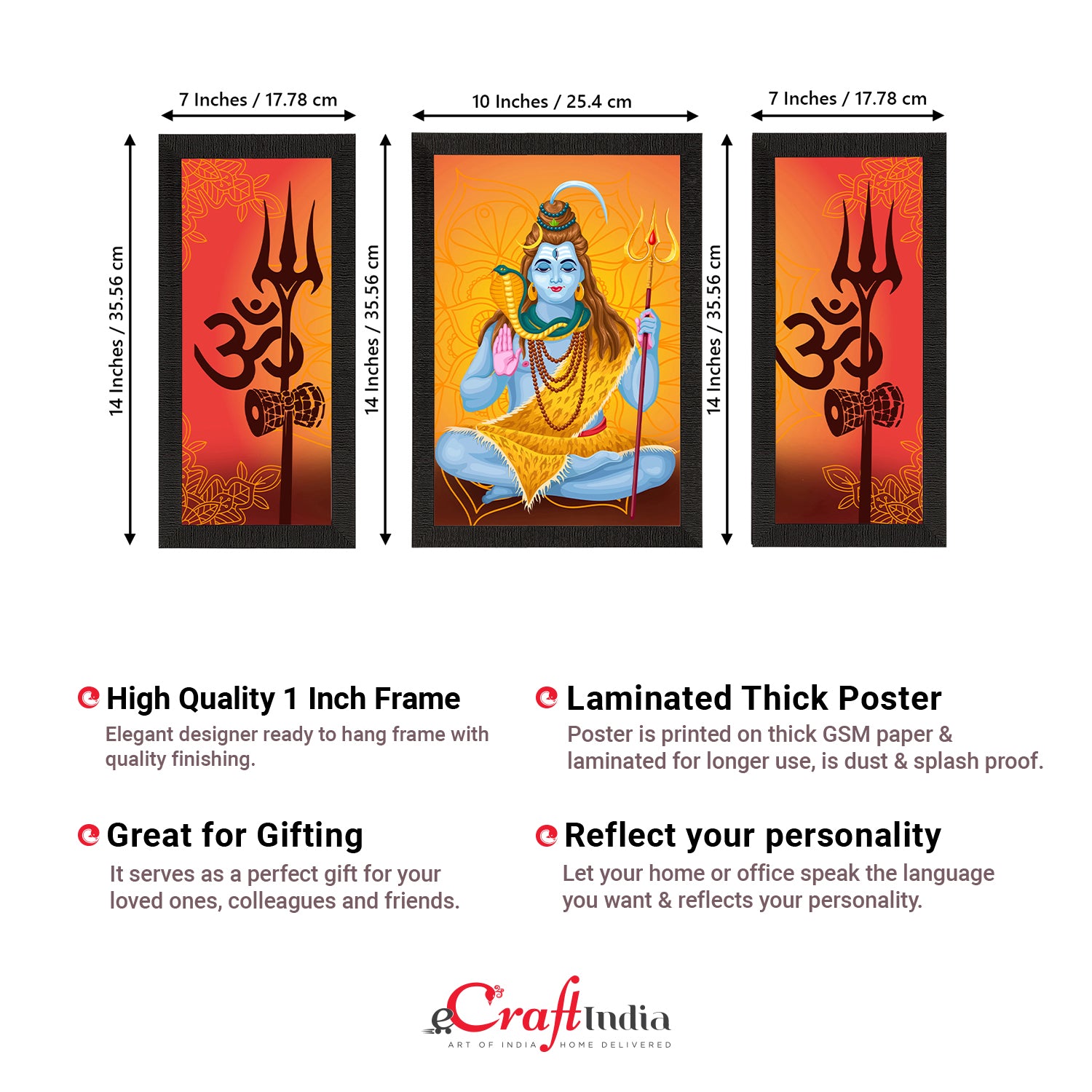 Set of 3 Lord Shiva Satin Matt Textured UV Art Painting 3