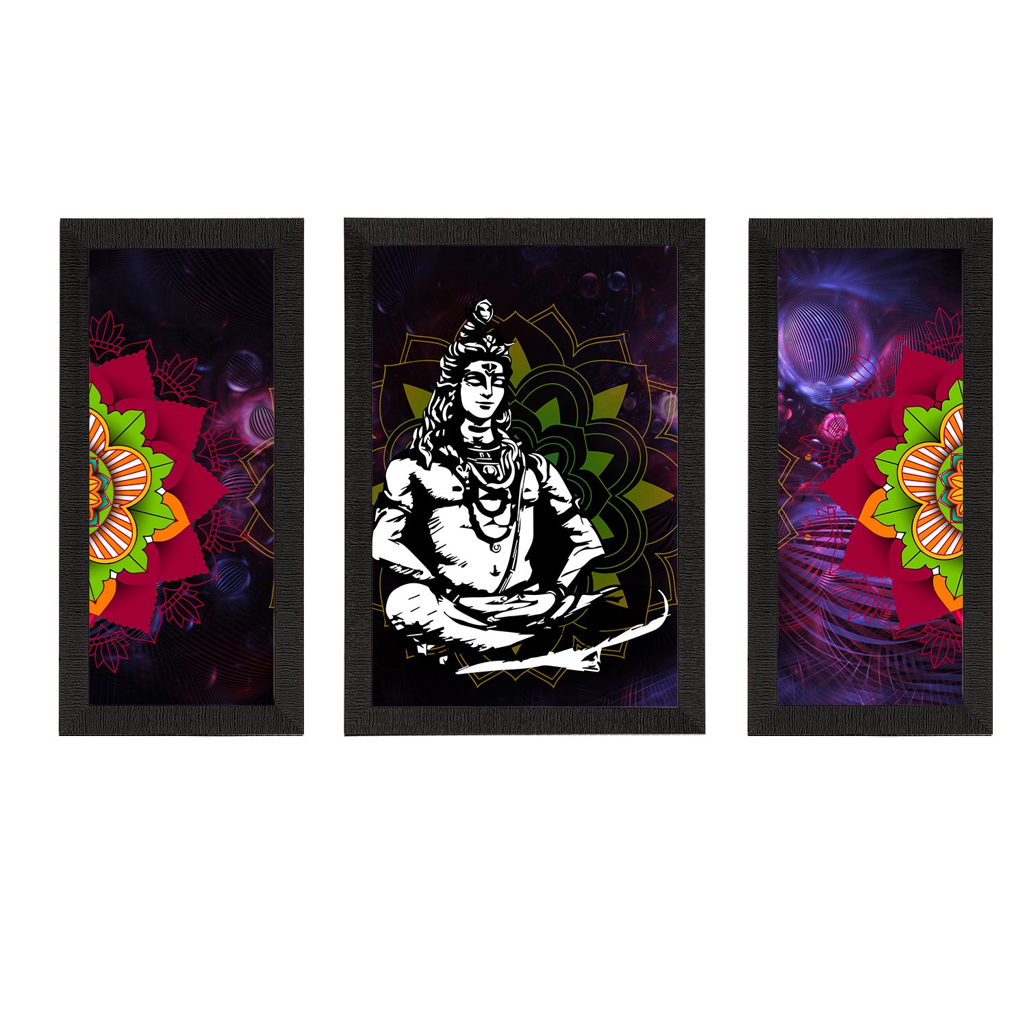 Set of 3 Lord Shiva Satin Matt Textured UV Art Painting