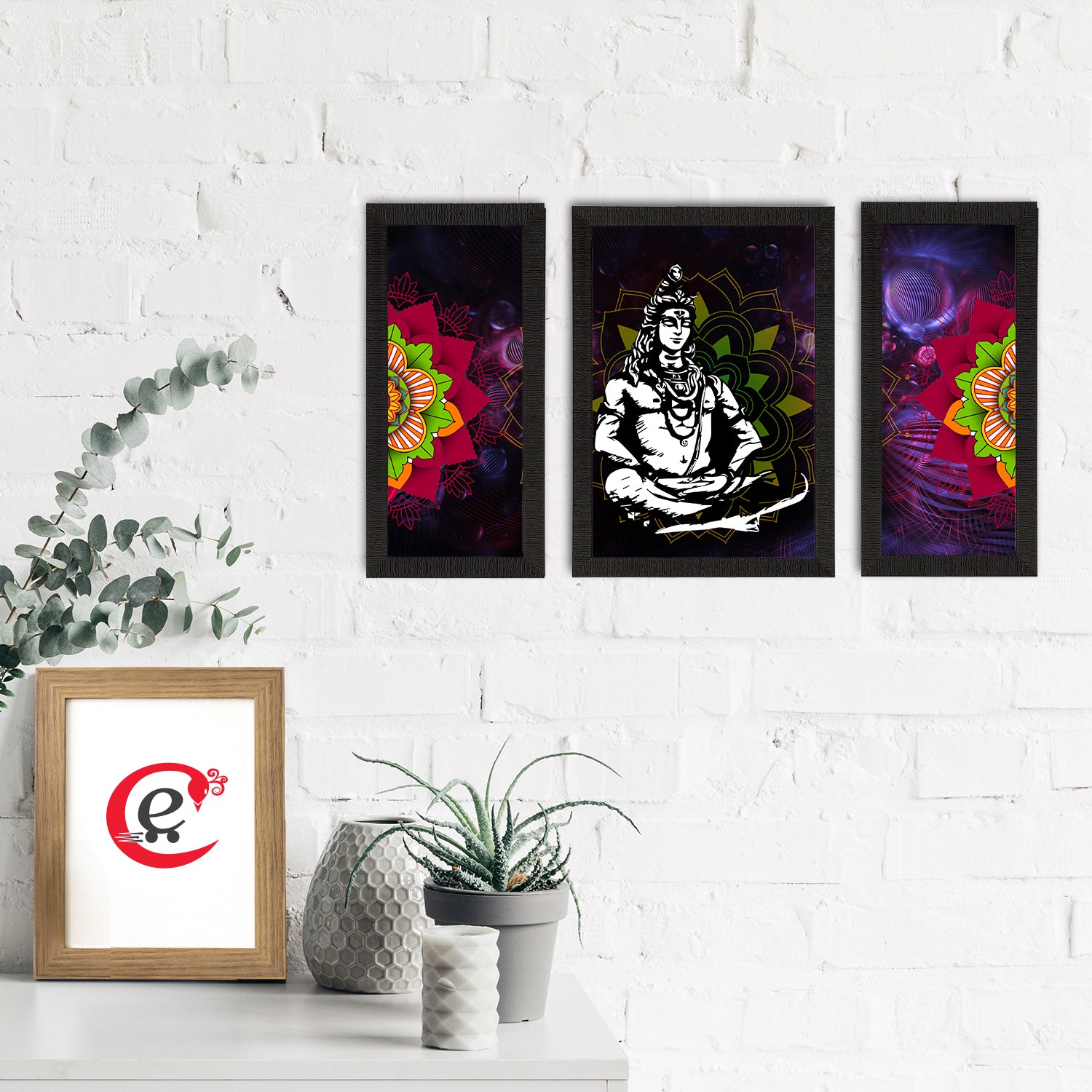 Set of 3 Lord Shiva Satin Matt Textured UV Art Painting 1