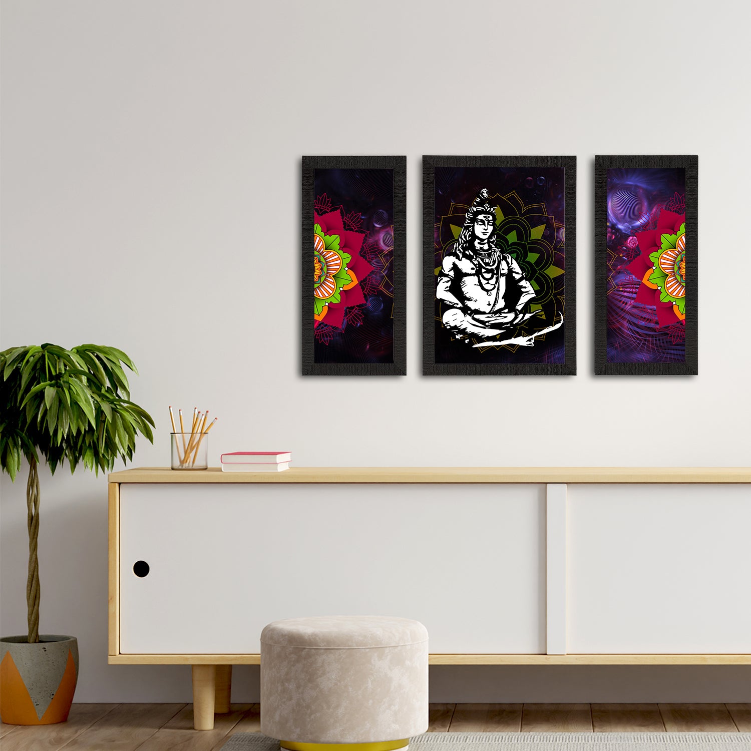 Set of 3 Lord Shiva Satin Matt Textured UV Art Painting 2