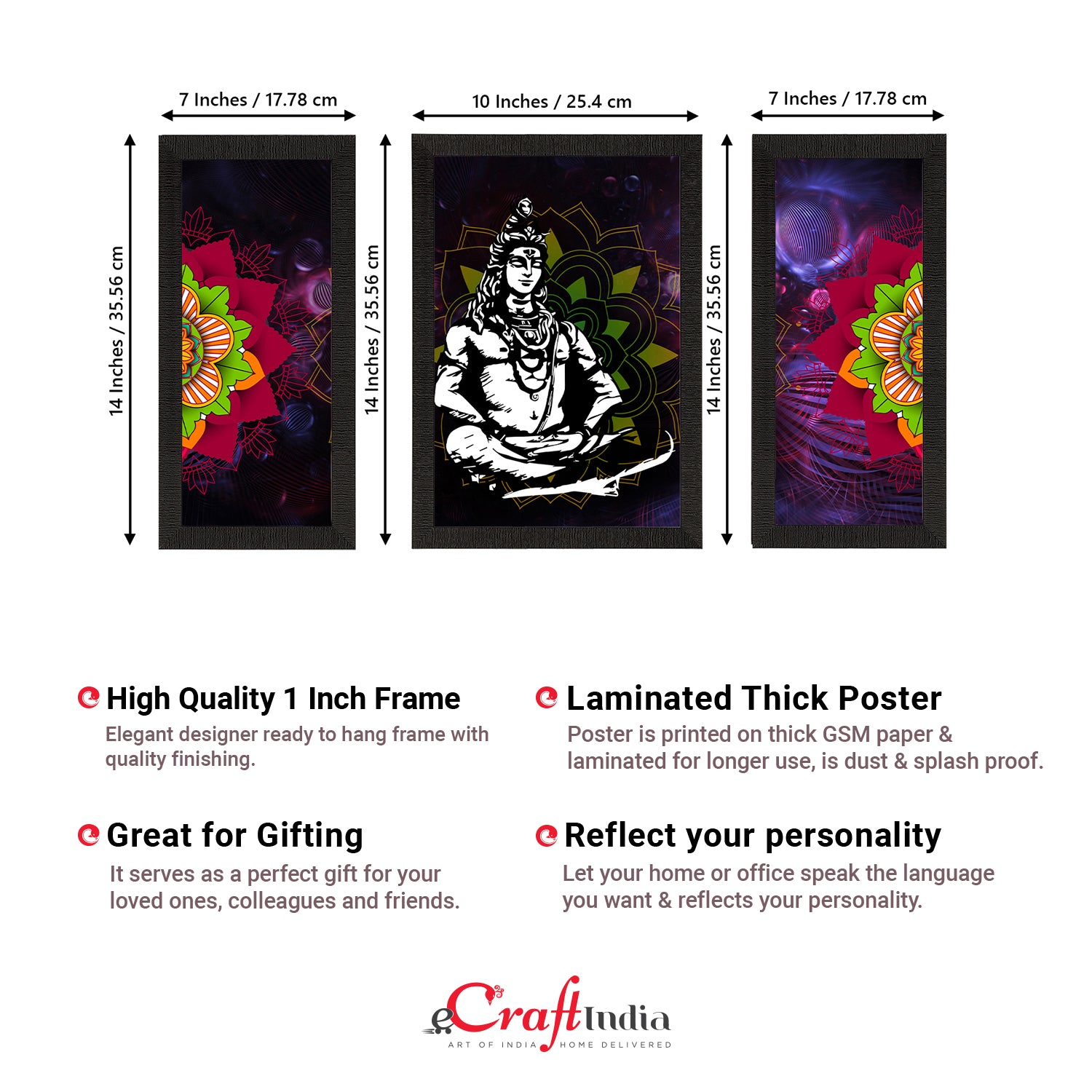 Set of 3 Lord Shiva Satin Matt Textured UV Art Painting 3