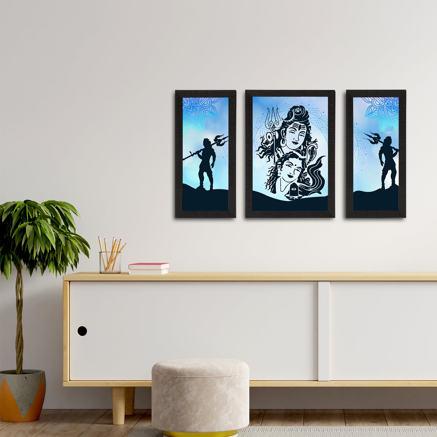 Set of 3 Lord Shiva Satin Matt Textured UV Art Painting 2