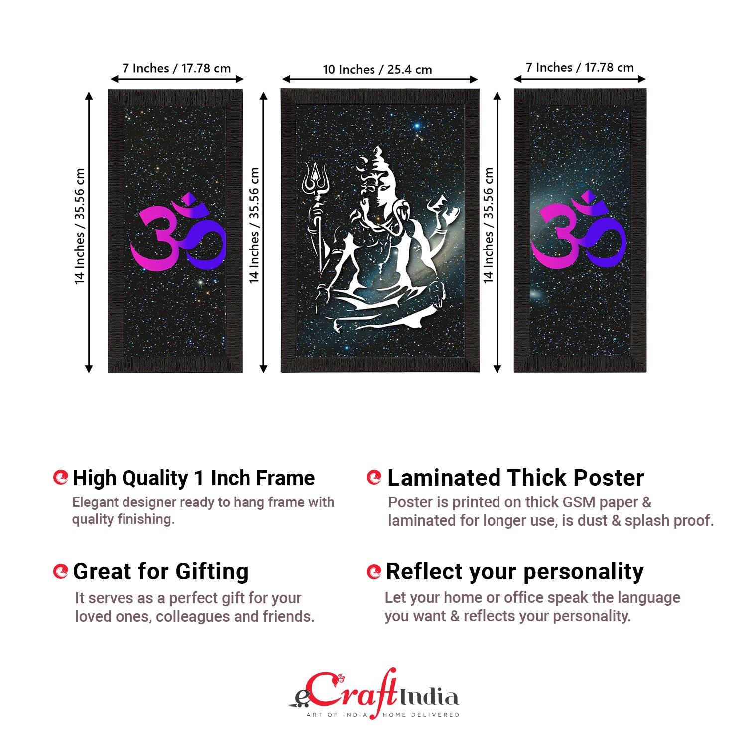 Set of 3 Lord Shiva Satin Matt Textured UV Art Painting 3