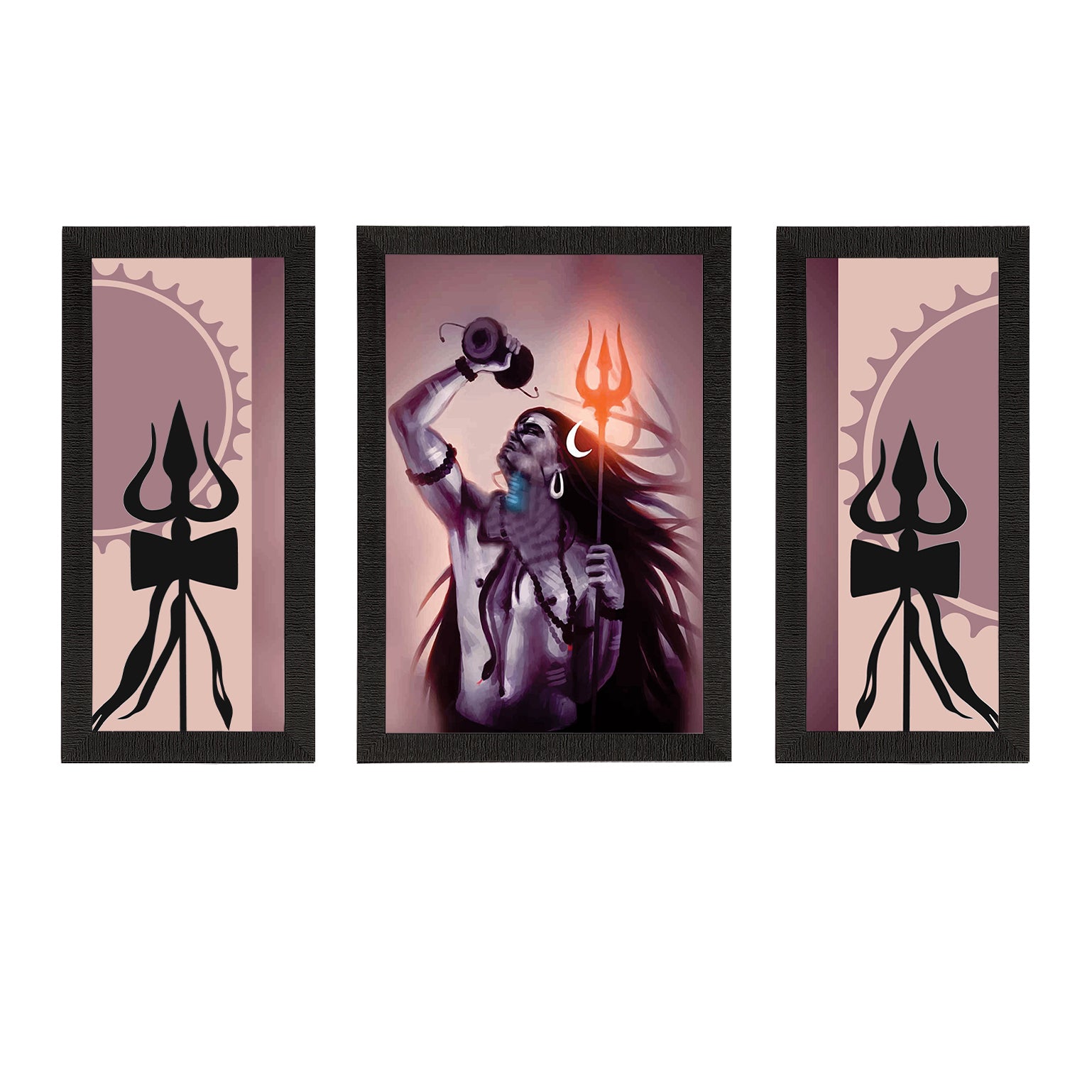 Set of 3 Lord Shiva Satin Matt Textured UV Art Painting