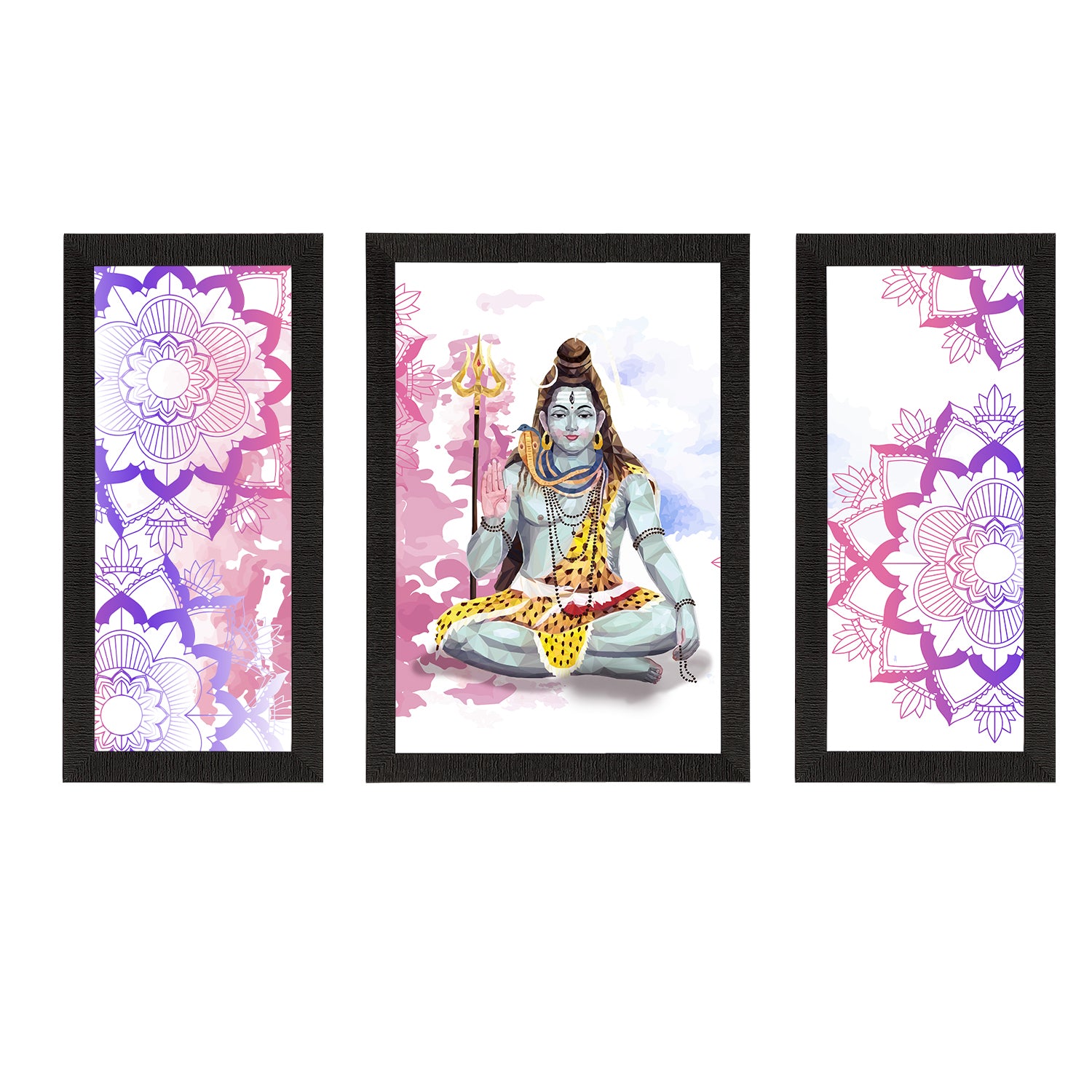 Set of 3 Lord Shiva Satin Matt Textured UV Art Painting