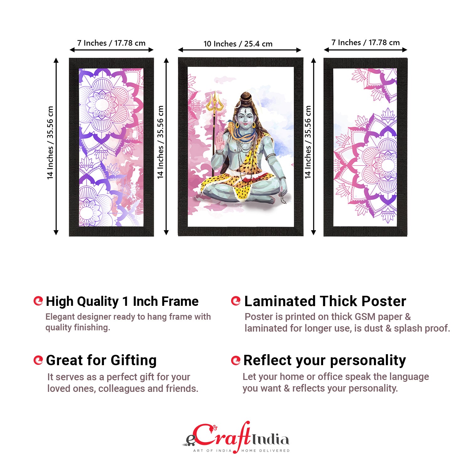 Set of 3 Lord Shiva Satin Matt Textured UV Art Painting 3