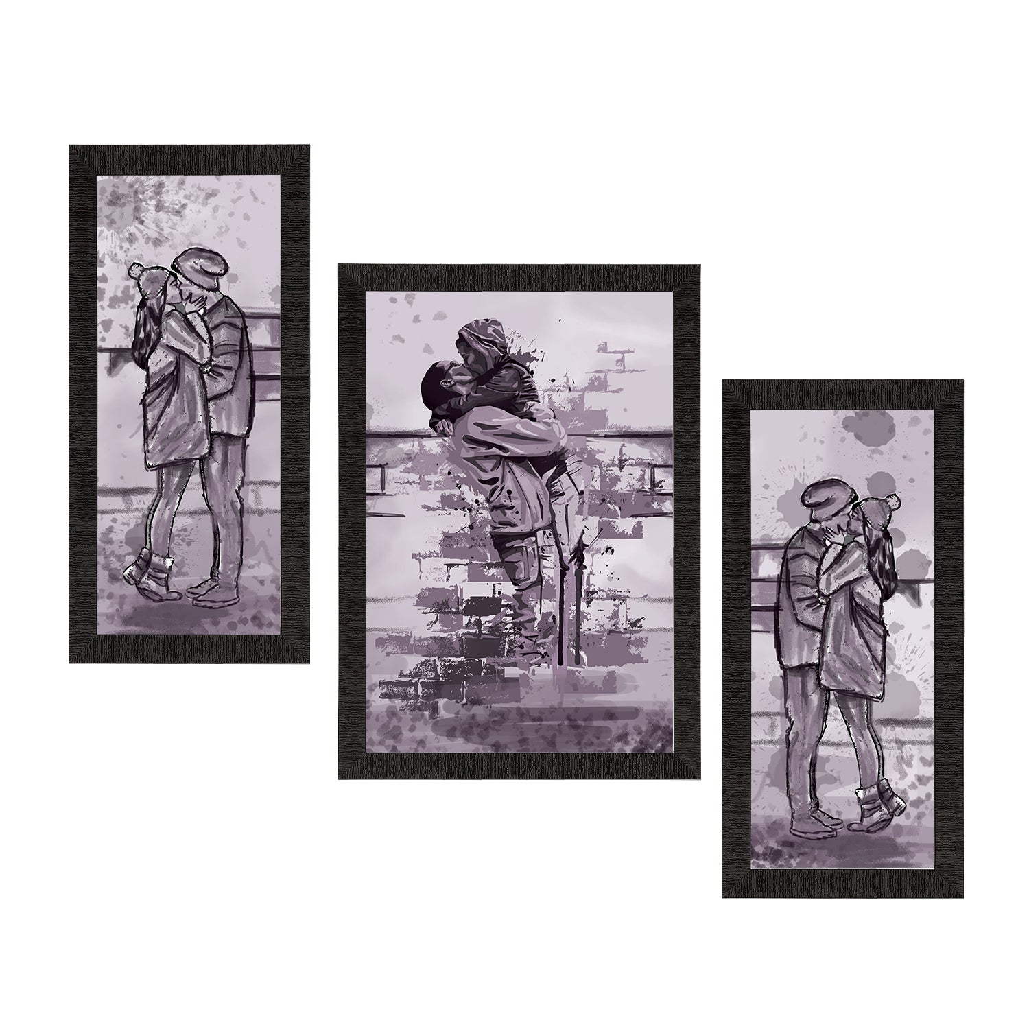 Set of 3 Kissing Couple Satin Matt Texture UV Art Painting