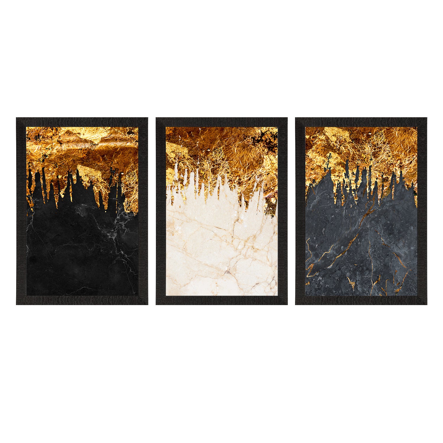 Marble Effect with Golden Set of 3 Satin Matt Texture UV Art Painting 2