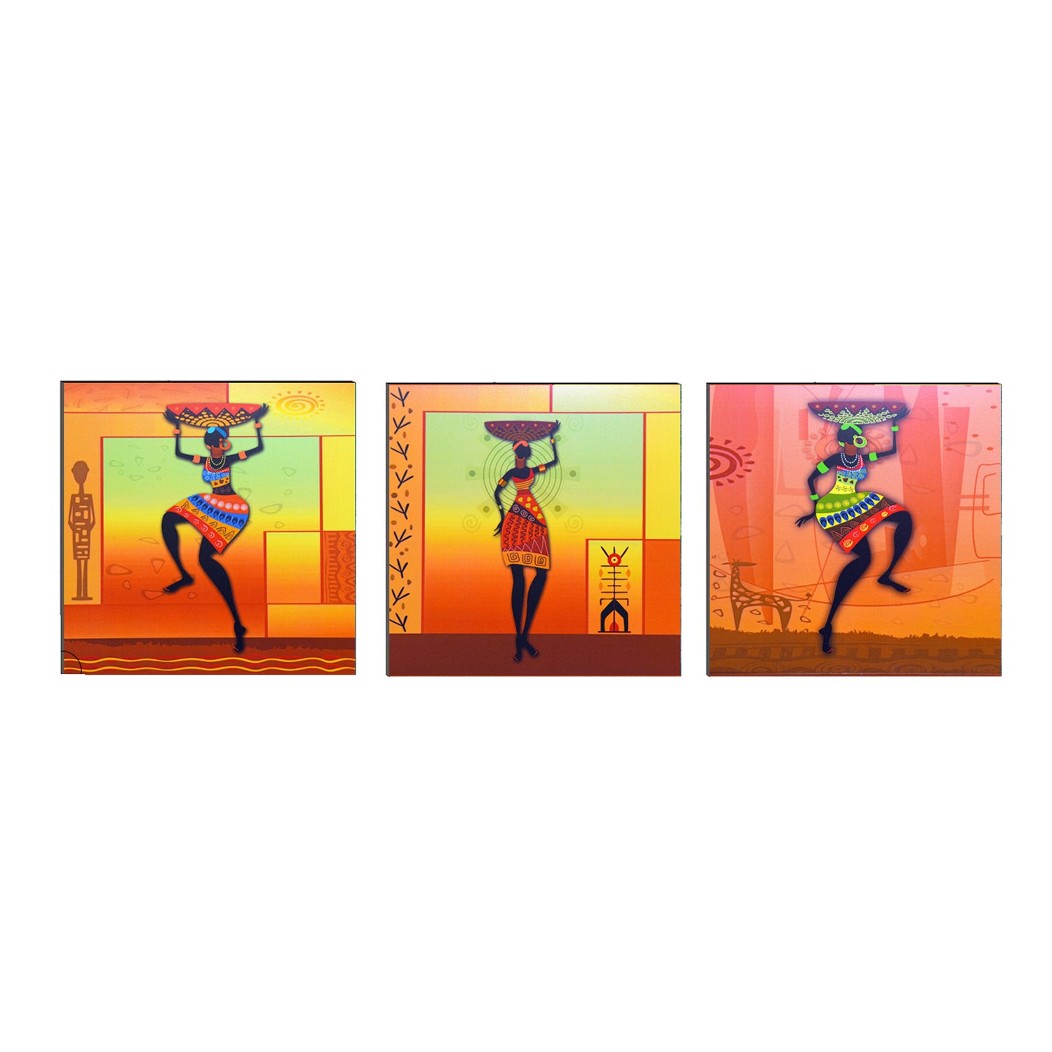 Set of 3 6MM MDF Dancing Tribal Women Satin Matt Texture UV Art Painting