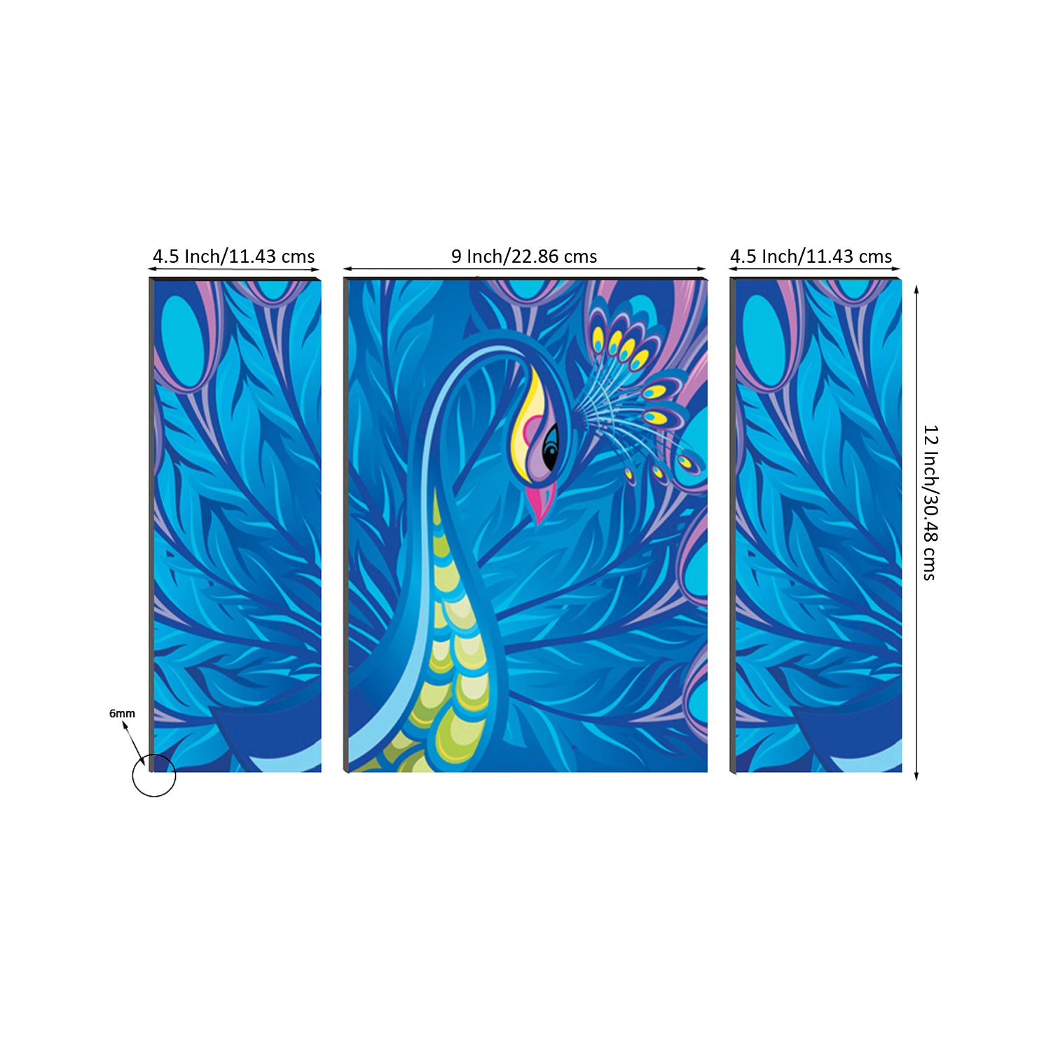 6MM MDF Set of 3 Dancing Peacock Satin Matt Texture UV Art Painting 2