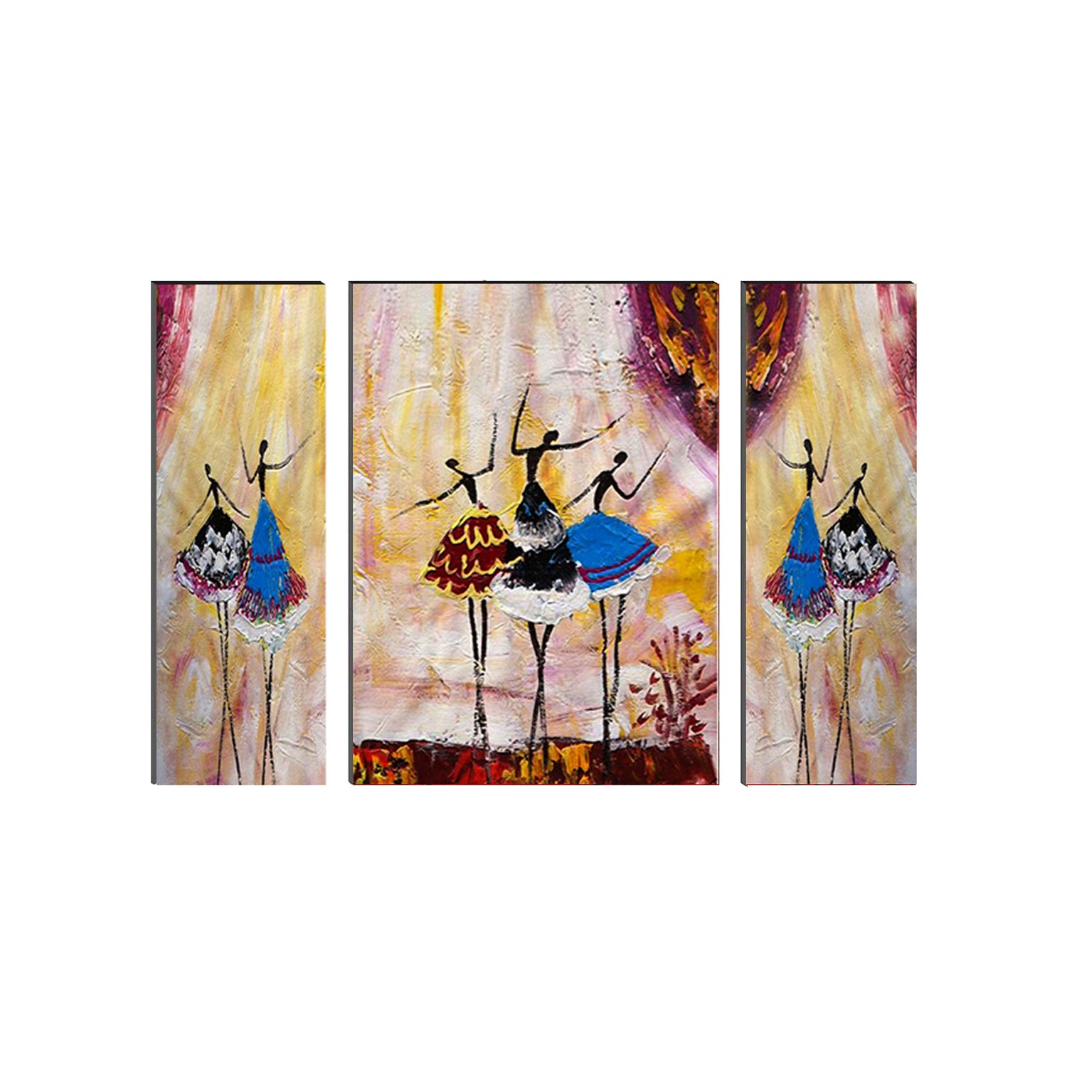 6MM MDF Set of 3 Dancing Tribal Women Satin Matt Texture UV Art Painting