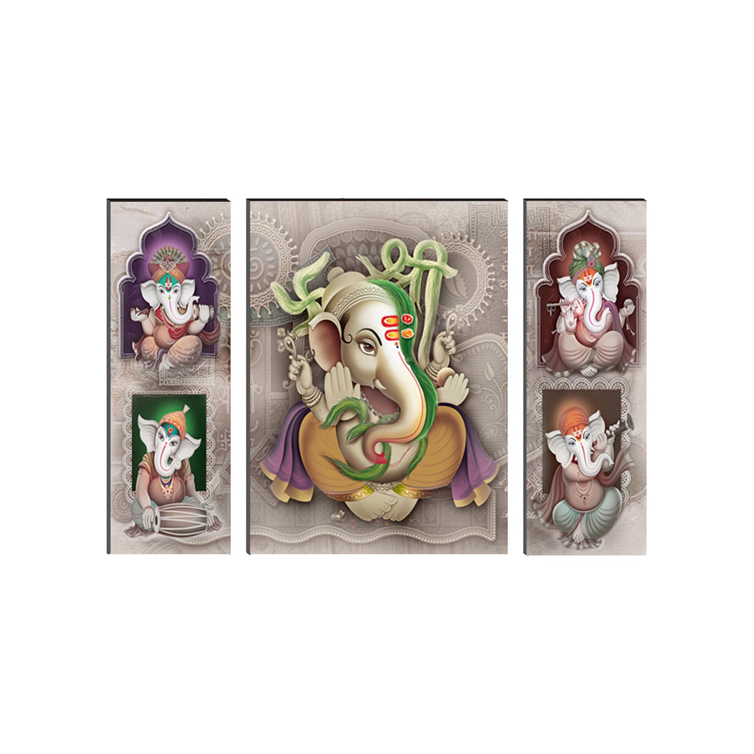 6MM MDF Set of 3 Lord Ganesha Satin Matt Texture UV Art Painting