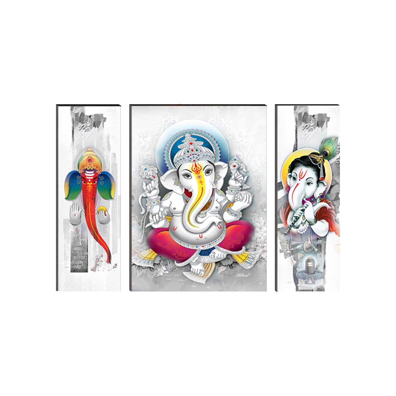 6MM MDF Set of 3 Lord Ganesha Satin Matt Texture UV Art Painting