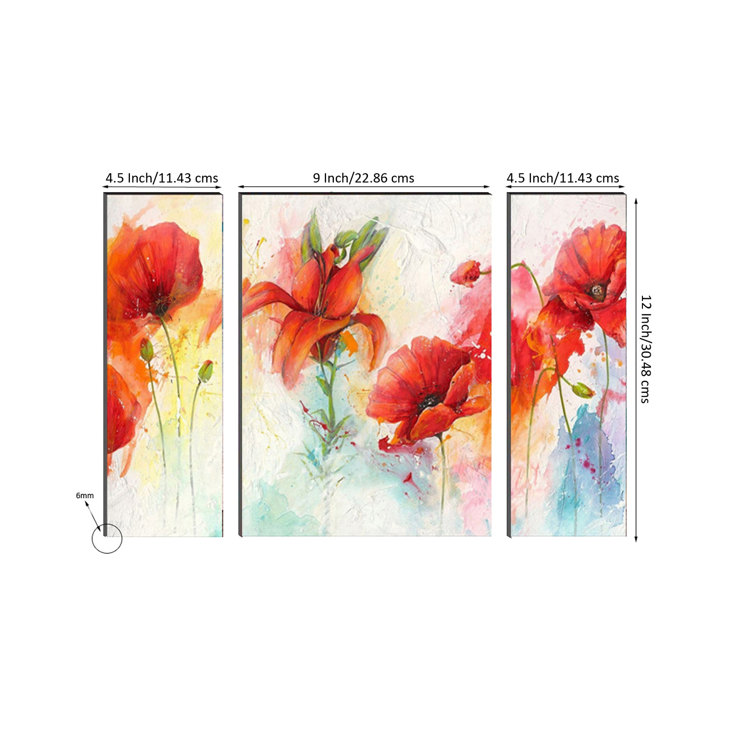 6MM MDF Set of 3 Botanical Floral Satin Matt Texture UV Art Painting 2