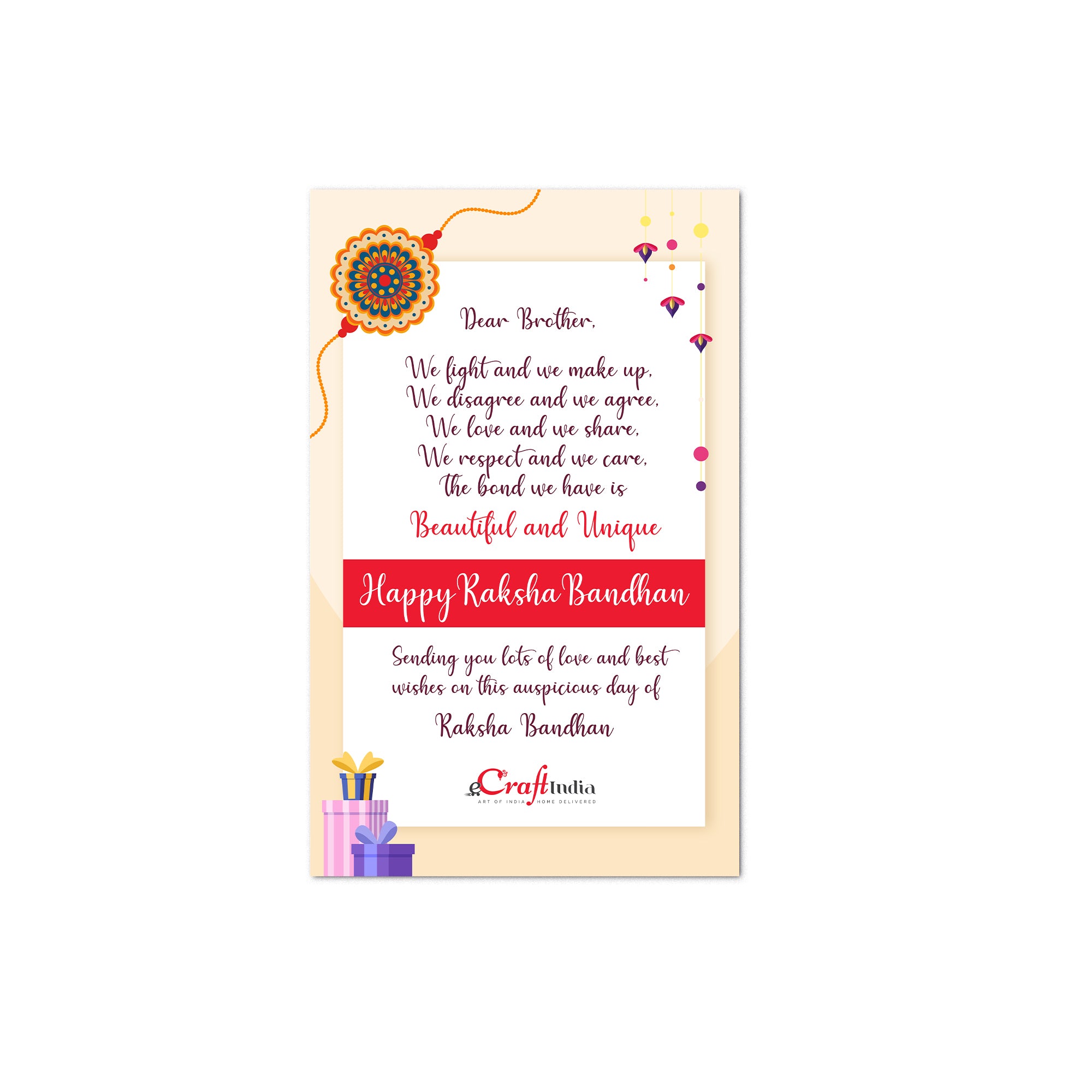 Designer Bracelet Religious Rakhi with Soan Papdi (500 Gm) and Roli Chawal Pack, Best Wishes Greeting Card 4