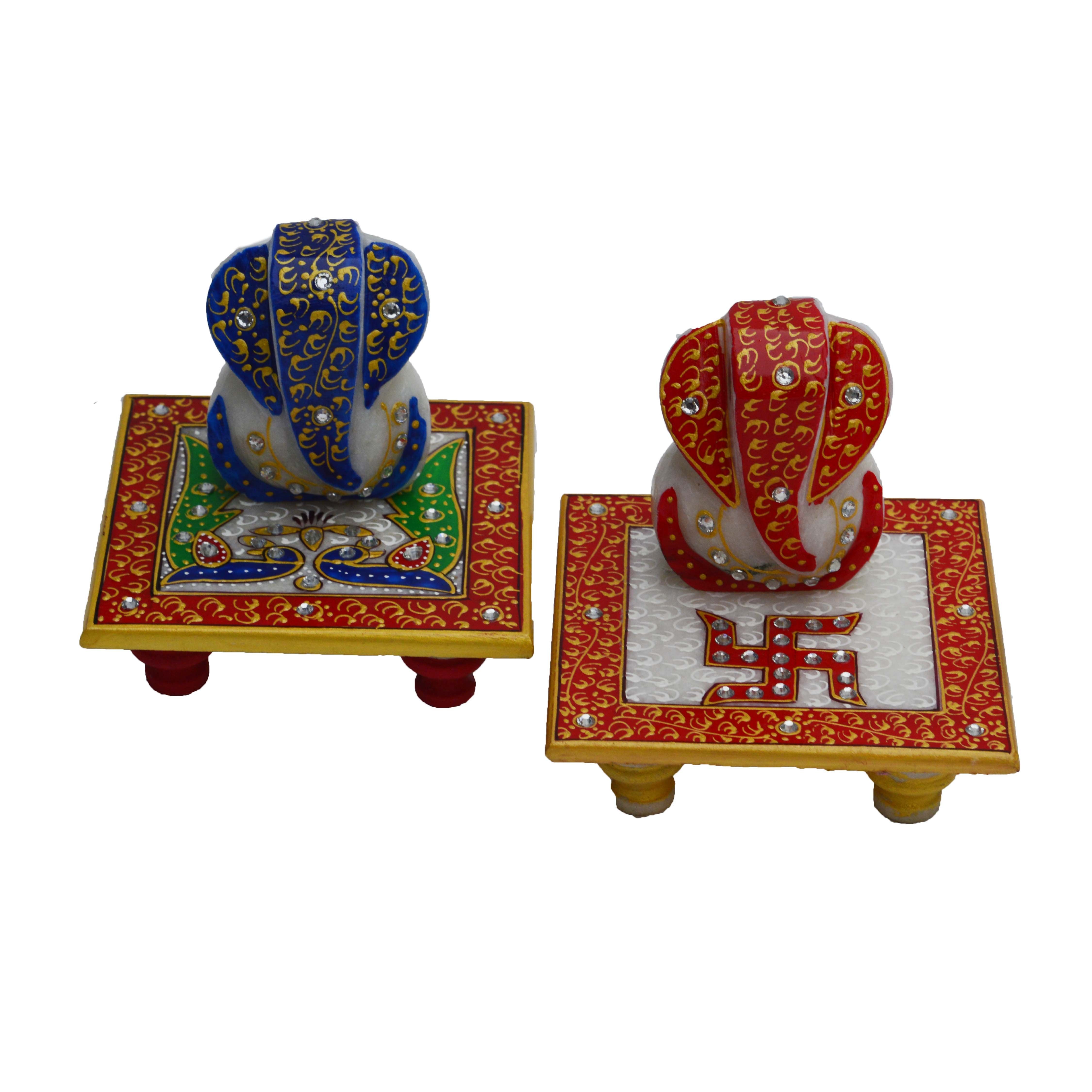 Combo of Lord Ganesha Marble Chowkis with Peacock and Swastik 1