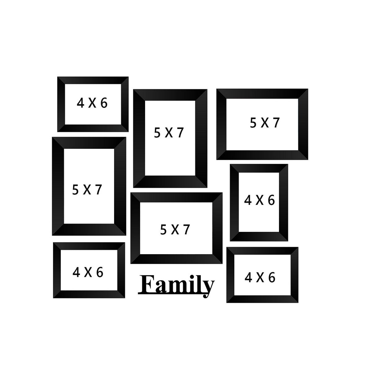 Memory Wall Collage Photo Frame - Set of 8 Photo Frames for 4 Photos of 4"x6", 4 Photos of 5"x7", 1 Piece of FAMILY 3