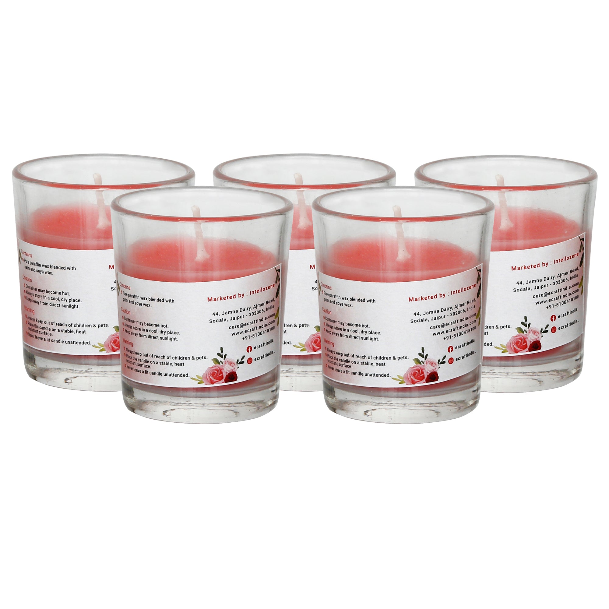 Set Of 5 Glass Rose Scented Candles 4