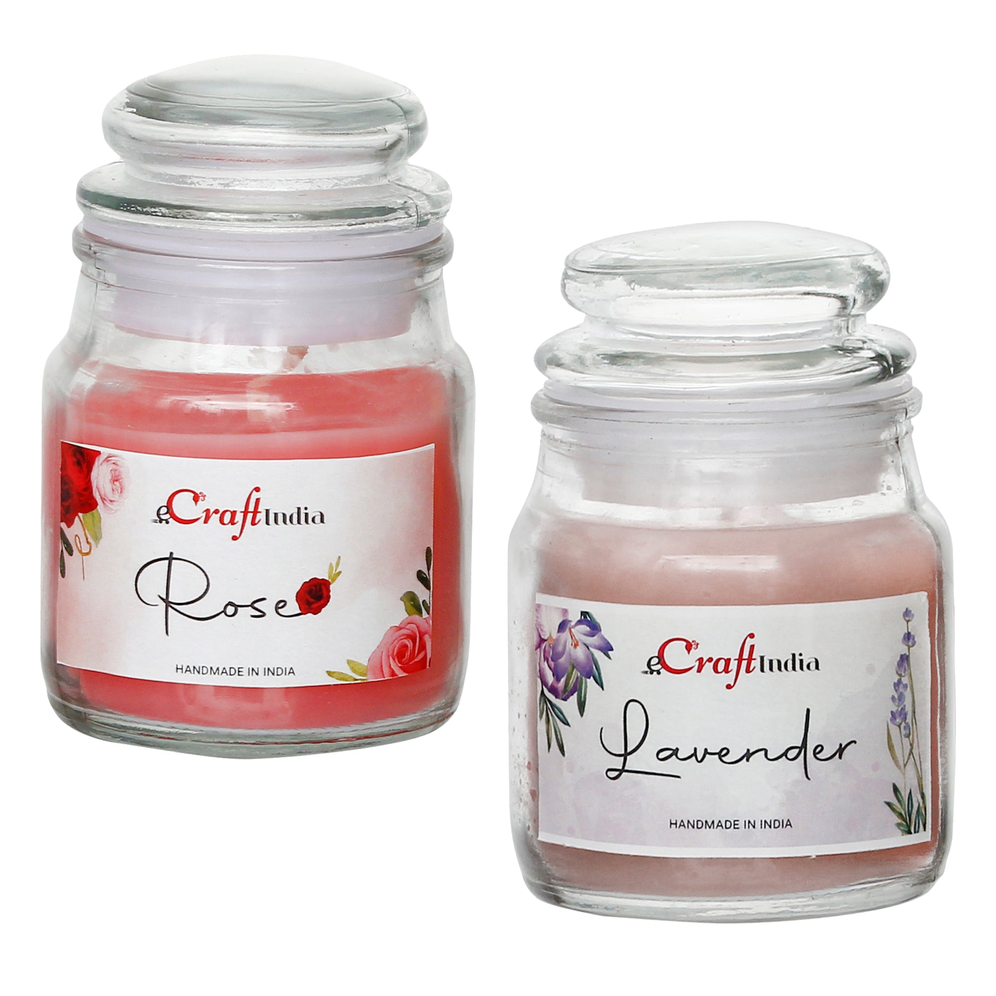 Set of 2 Lavender and Rose Scented Jar Candles 2