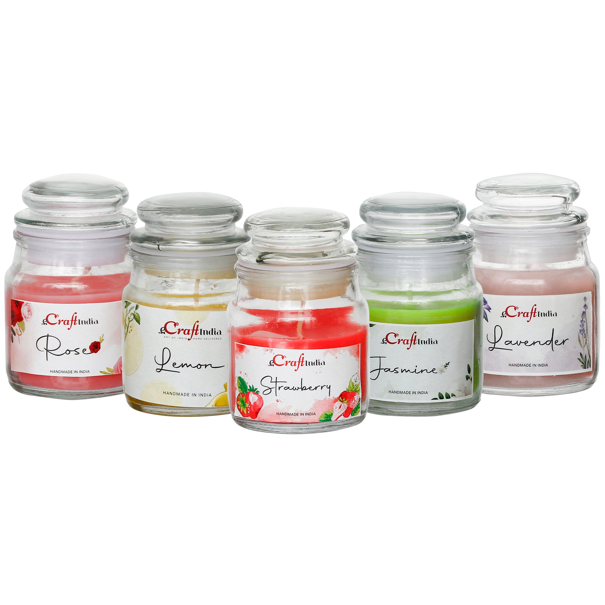 Set Of 5 Jar Lavender, Lemon, Rose, Jasmine, Strawberry Scented Candles 2