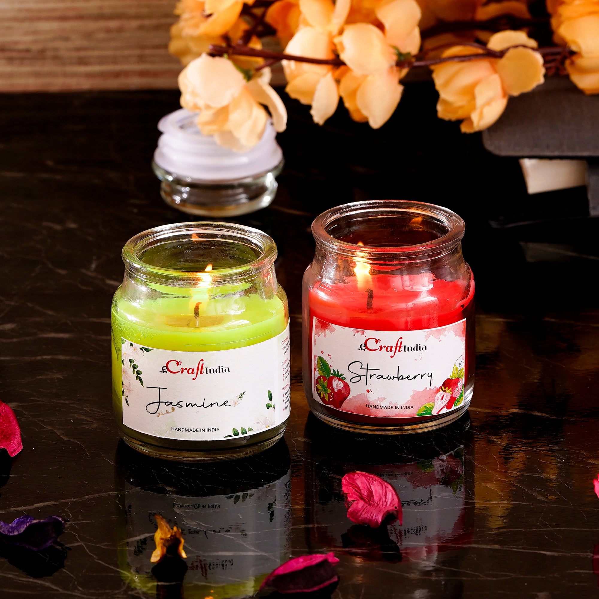 Set Of 2 Jar Strawberry And Jasmine Scented Candles