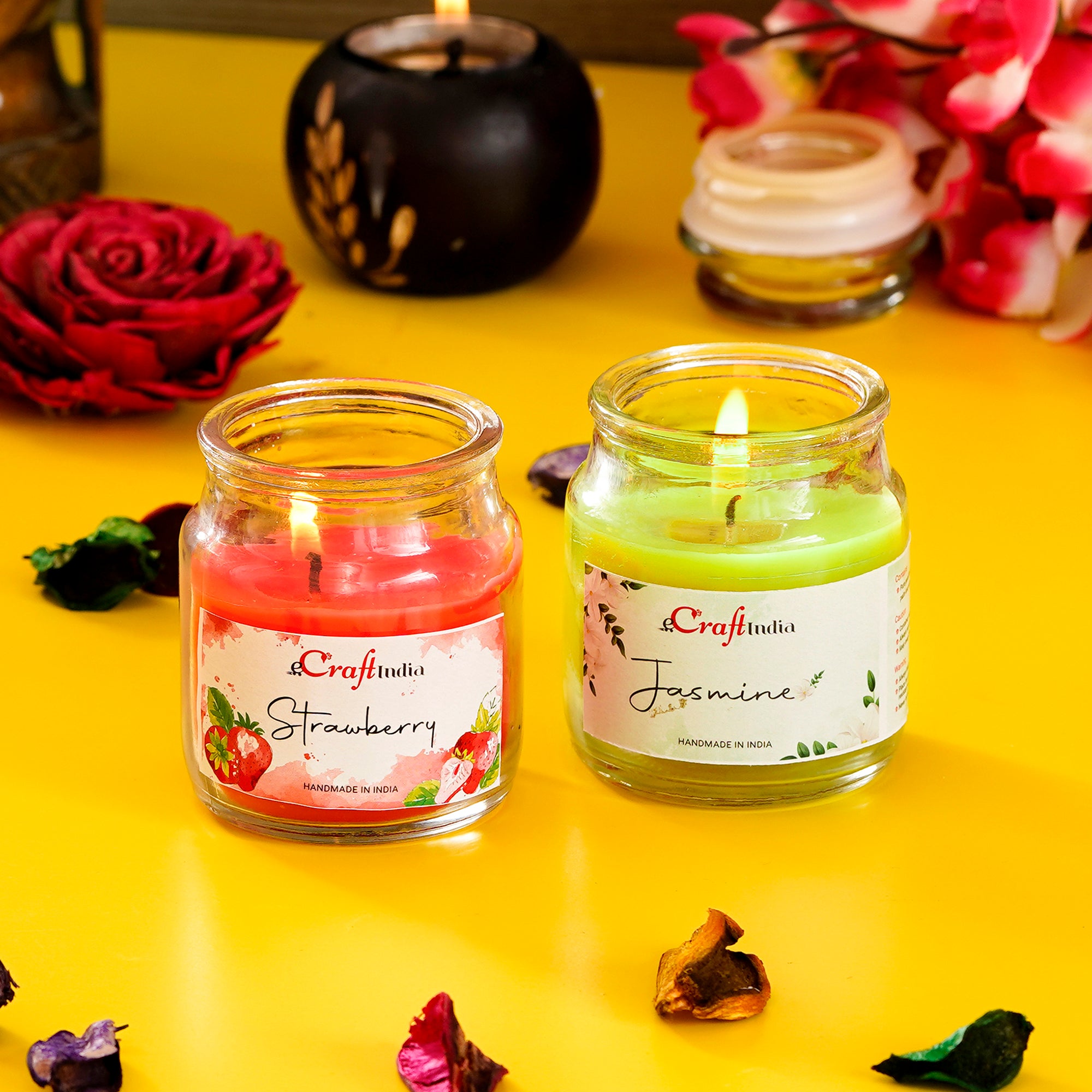 Set Of 2 Jar Strawberry And Jasmine Scented Candles 1