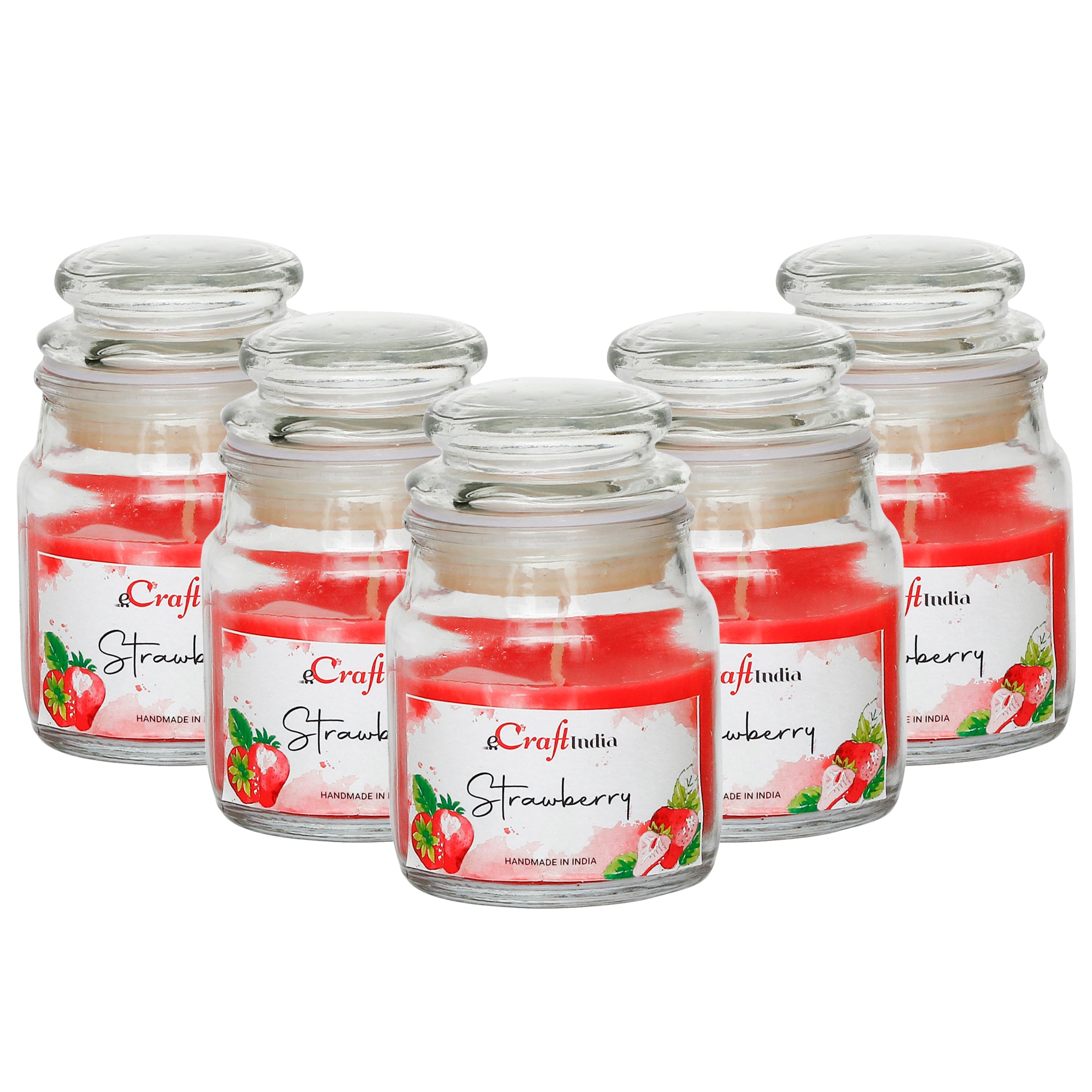 Set Of 5 Jar Strawberry Scented Candles 2