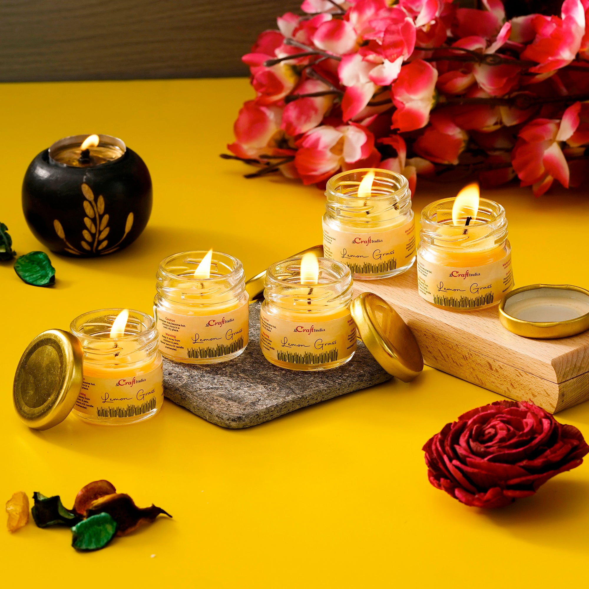 Set Of 5 Mini Jar Lemon Grass Scented Candles 1