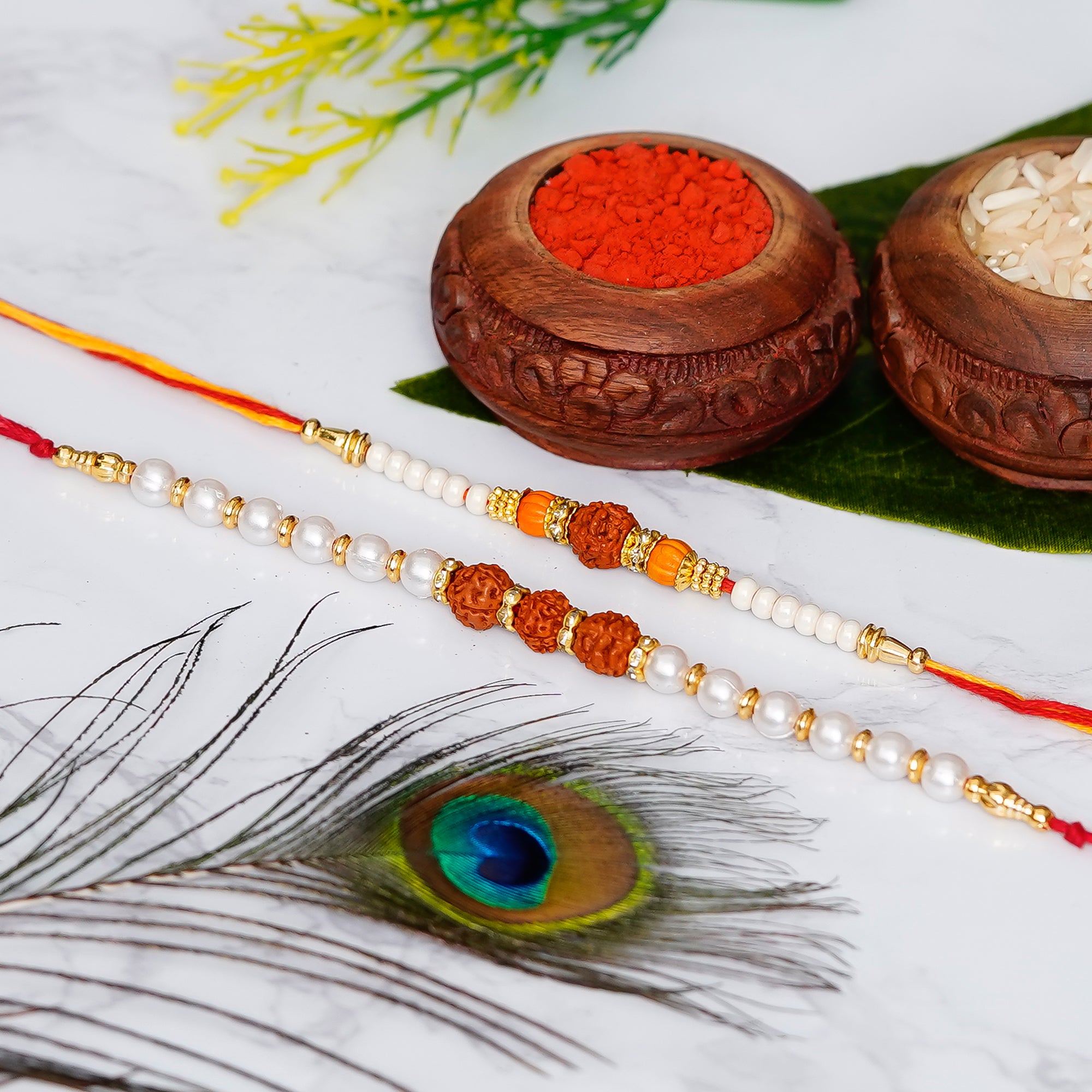 Pack of 2 Designer Rakhis and Roli Chawal Pack