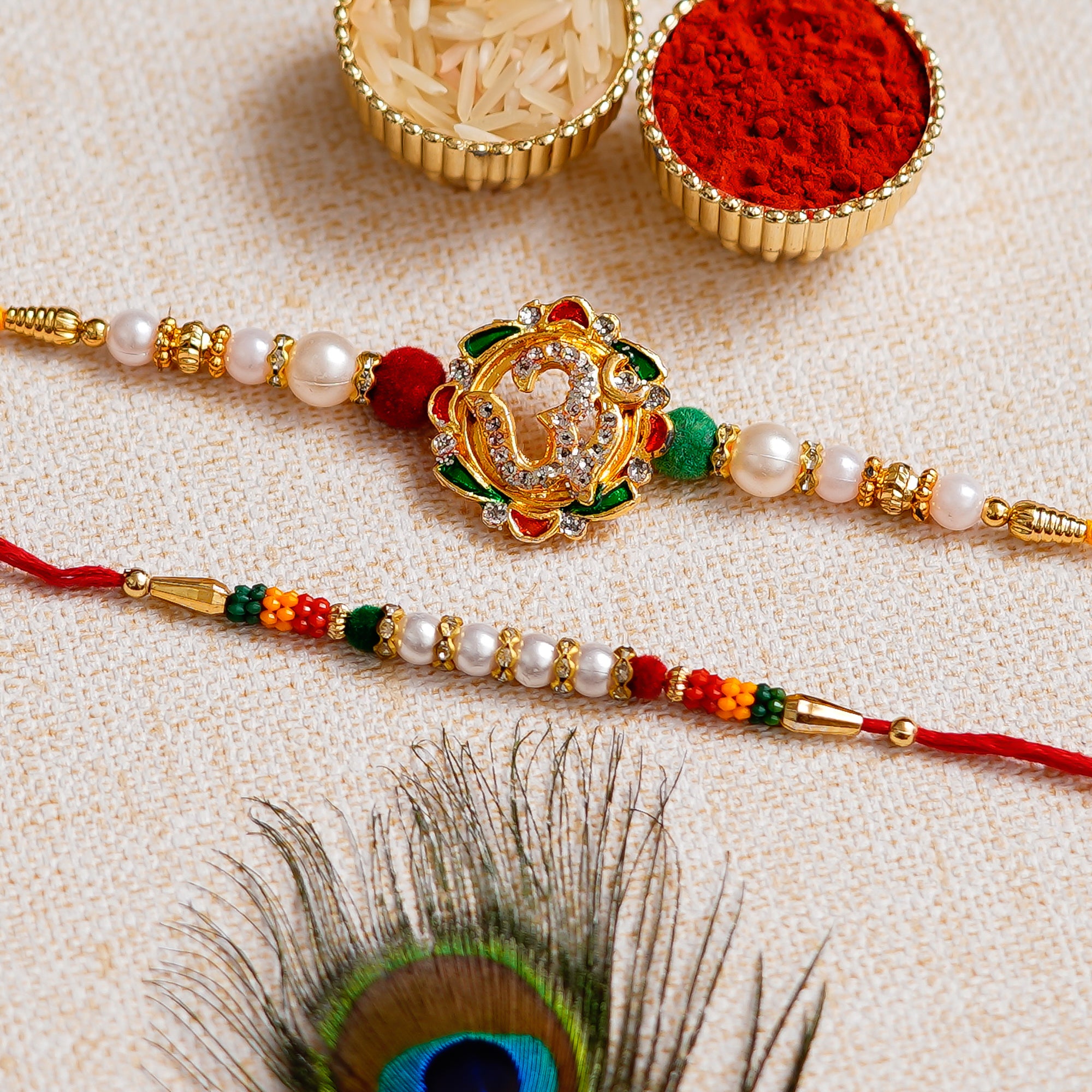 Designer Rakhi and Roli Chawal Pack