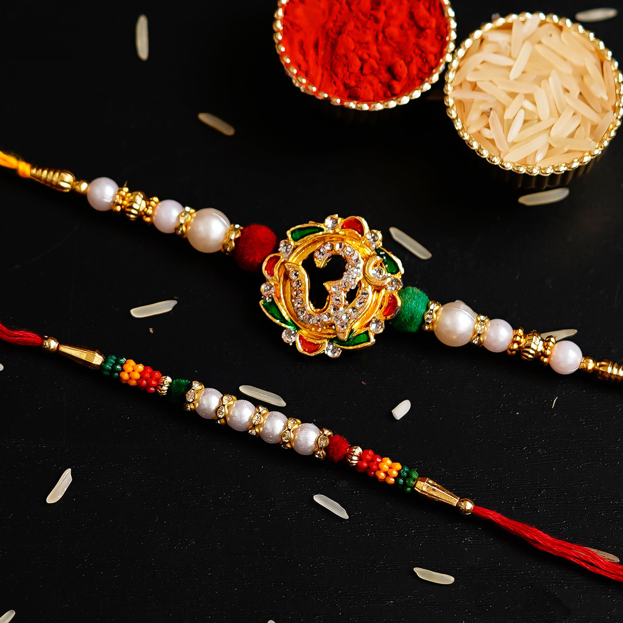 Designer Rakhi and Roli Chawal Pack 1