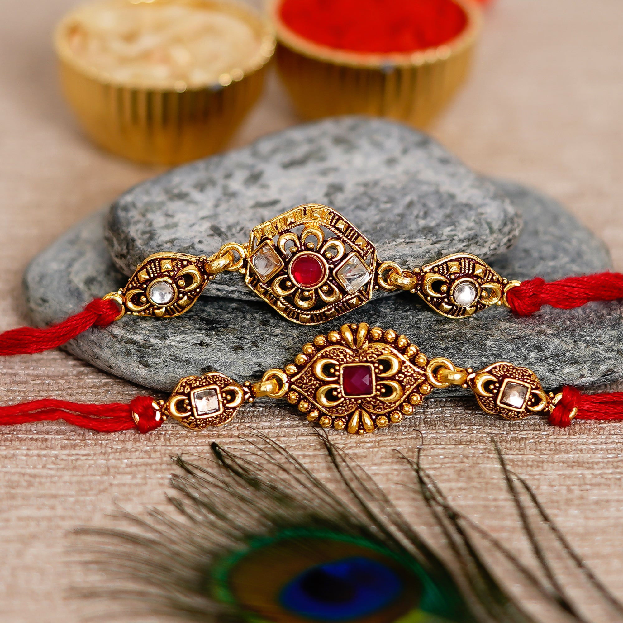 Pack of 2 Designer Rakhis and Roli Chawal Pack 1