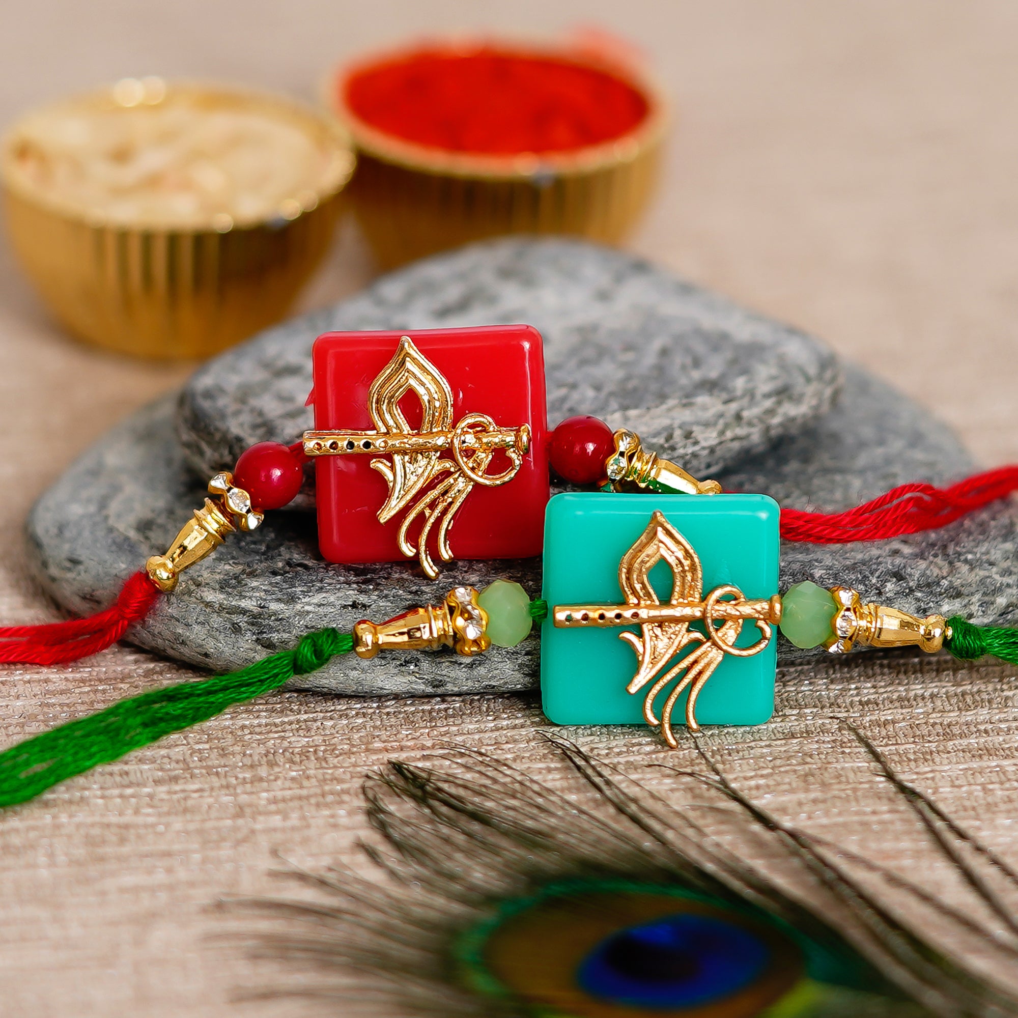 Pack of 2 Designer Rakhis and Roli Chawal Pack