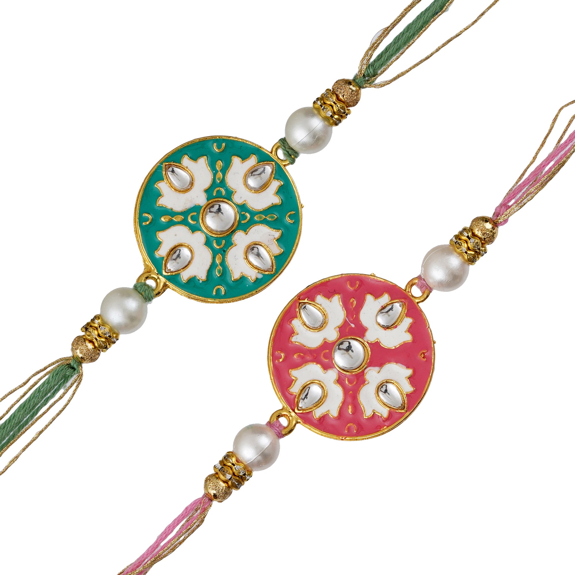 Blue & Peach Pack of 2 Stone Rakhis and Roli Chawal Pack 2