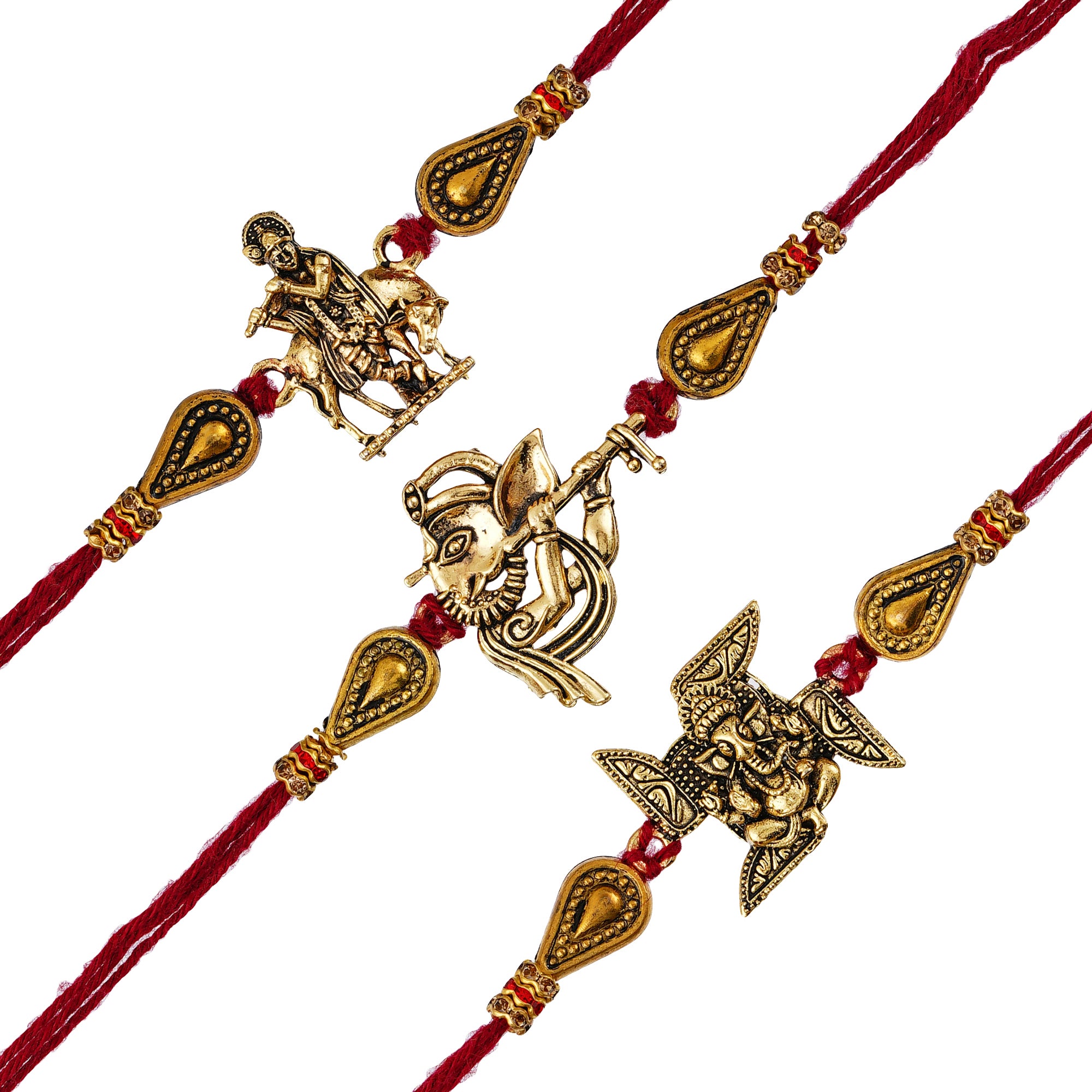 Red & Golden Pack of 3 Religious Rakhis and Roli Chawal Pack 2